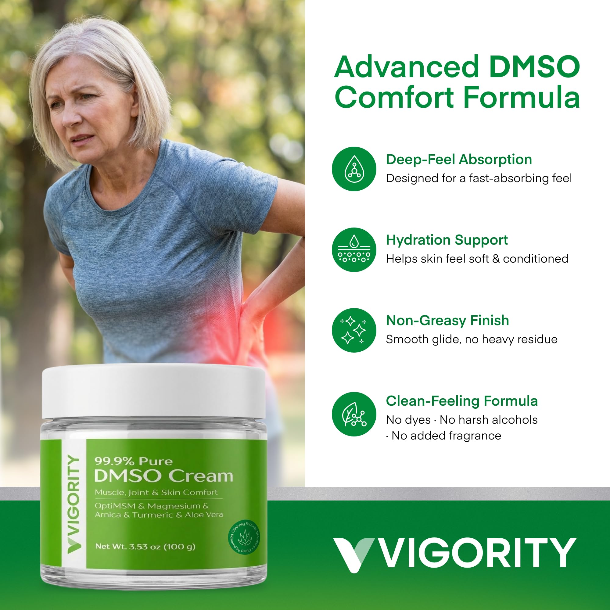 Vigority DMSO Cream 99.9% Pure for Topical Joint, Muscle Comfort - DMSO Pharmaceutical Grade Cream with Arnica, Magnesium, Turmeric, OptiMSM, Aloe Vera 2 Pack Vigority Au supplements