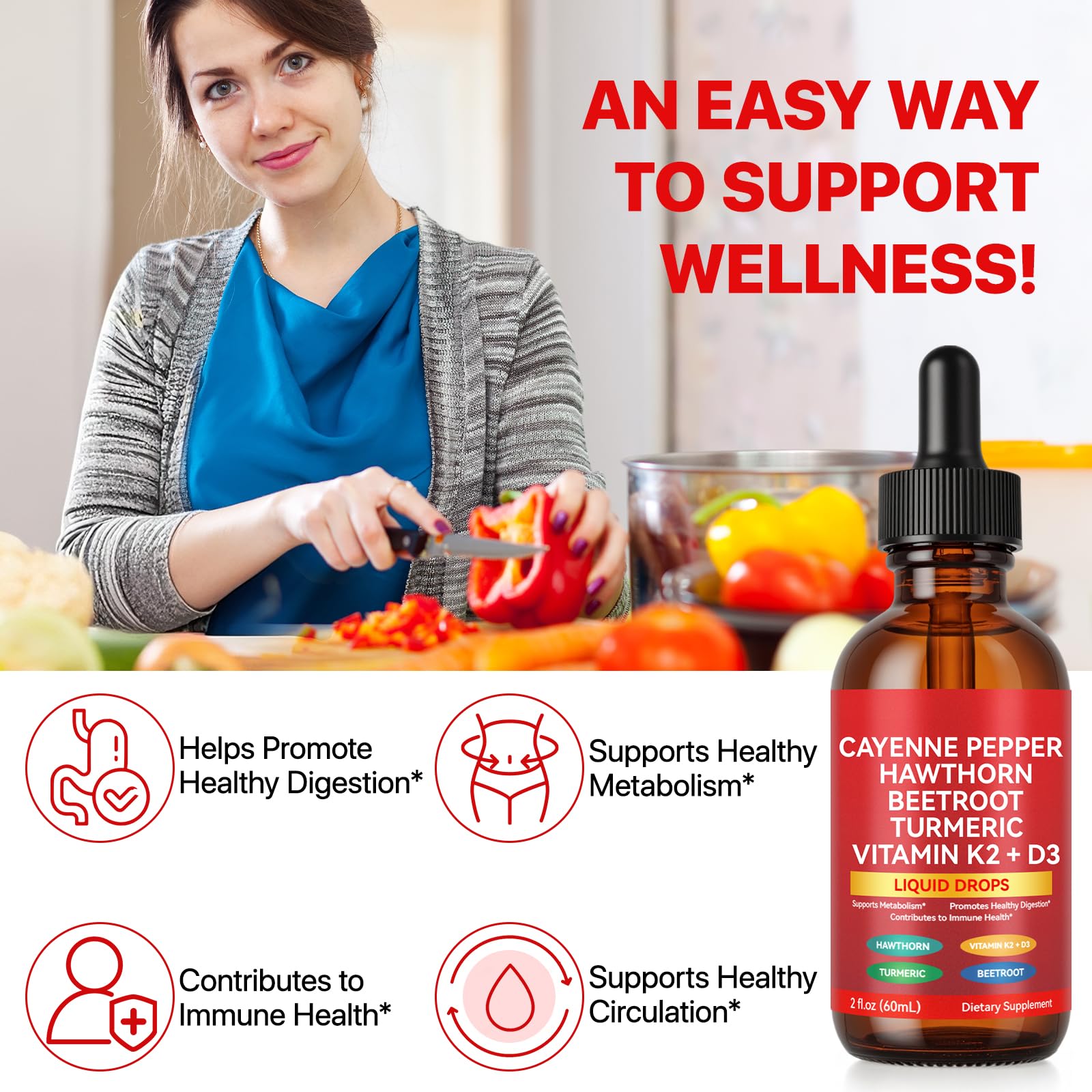Cayenne Pepper Drops, Cayenne Pepper Extract with Herbal Blend - Includes Hawthorn, Beet Root & Turmeric (1Pack) WHLH & WELL-BEING Au supplements