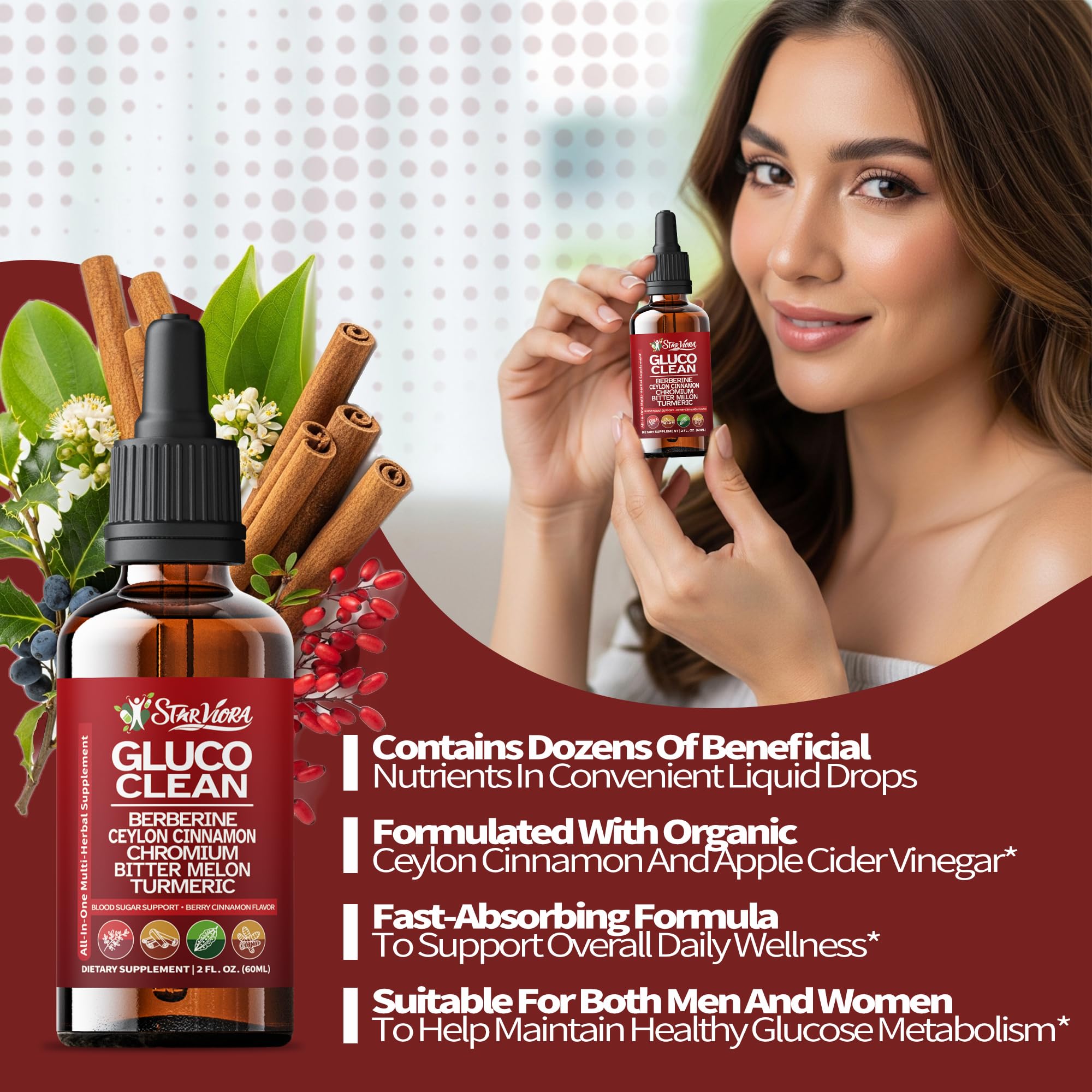 StarViora Gluco Clean Sugar-Free Herbal Blend with Berberine & Chromium, Bitter Melon, Ginseng and Alpha Lipoic Acid for Daily Wellness StarViora Au supplements