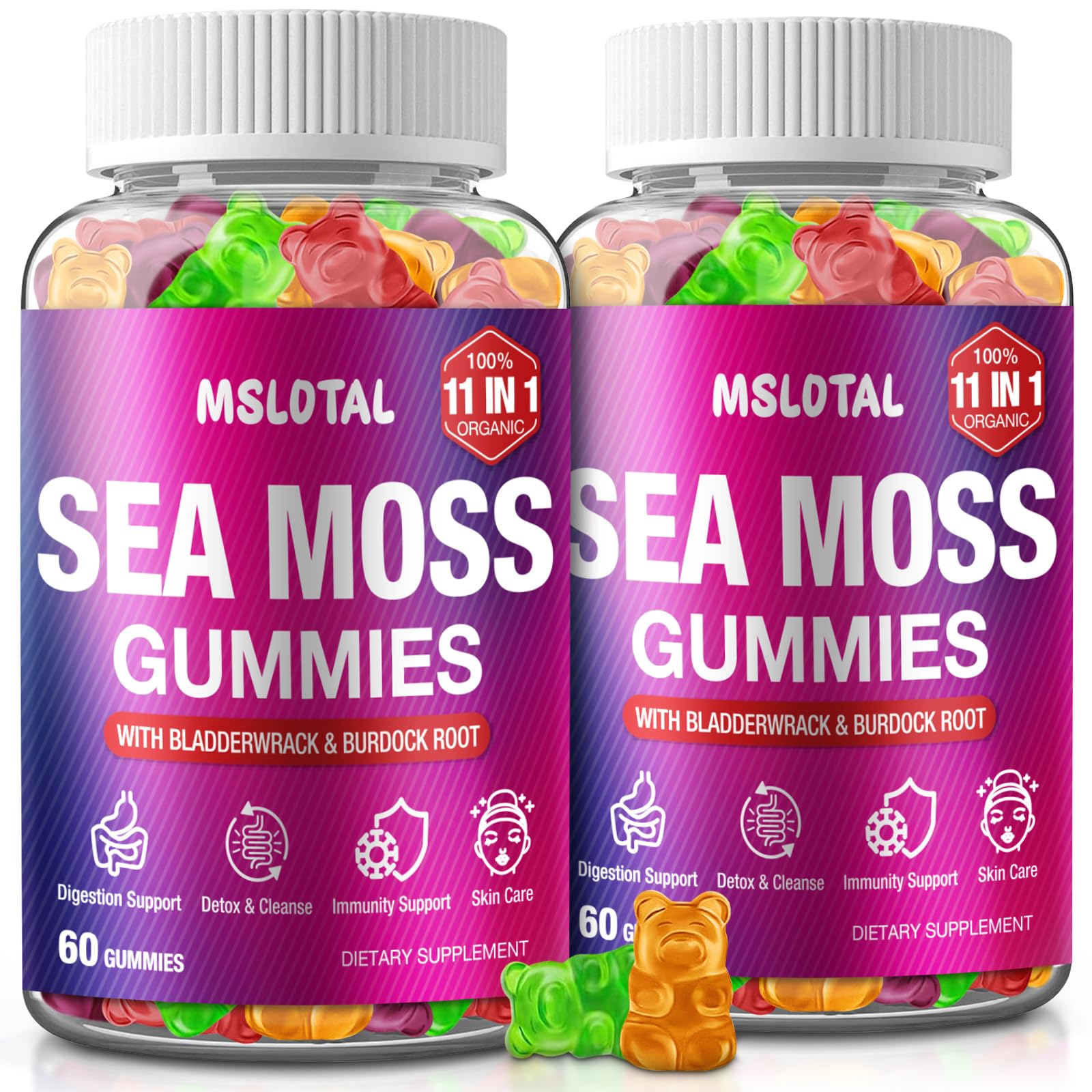 MSLOTAL Irish Sea Moss Gummies with Black Seed Oil, Ashwagandha Bladderwrack and Burdock Root, Organic Sea Moss Gummies for Women and Men with Shilajit, Immune Support, Vegan, 120 Gummies Totalss MSLOTAL Au supplements