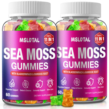 MSLOTAL Irish Sea Moss Gummies with Black Seed Oil, Ashwagandha Bladderwrack and Burdock Root, Organic Sea Moss Gummies for Women and Men with Shilajit, Immune Support, Vegan, 120 Gummies Totalss MSLOTAL Au supplements