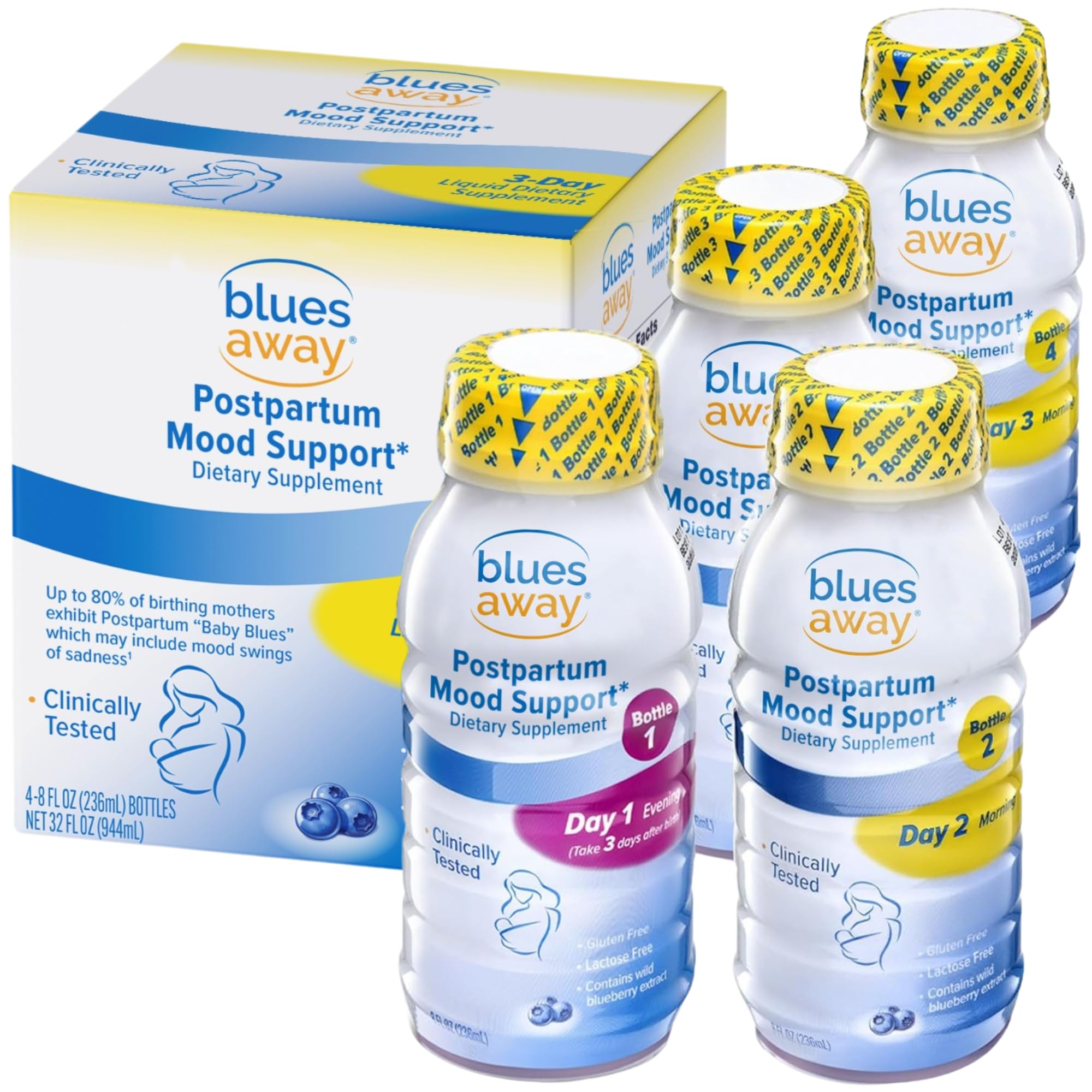 Blues Away Postpartum Mood Support Drink - Breastfeeding Friendly Postnatal Hormone Balance for Women - 3-Day Liquid Dietary Stress Support Shake [4 Bottles] Blues Away Au supplements