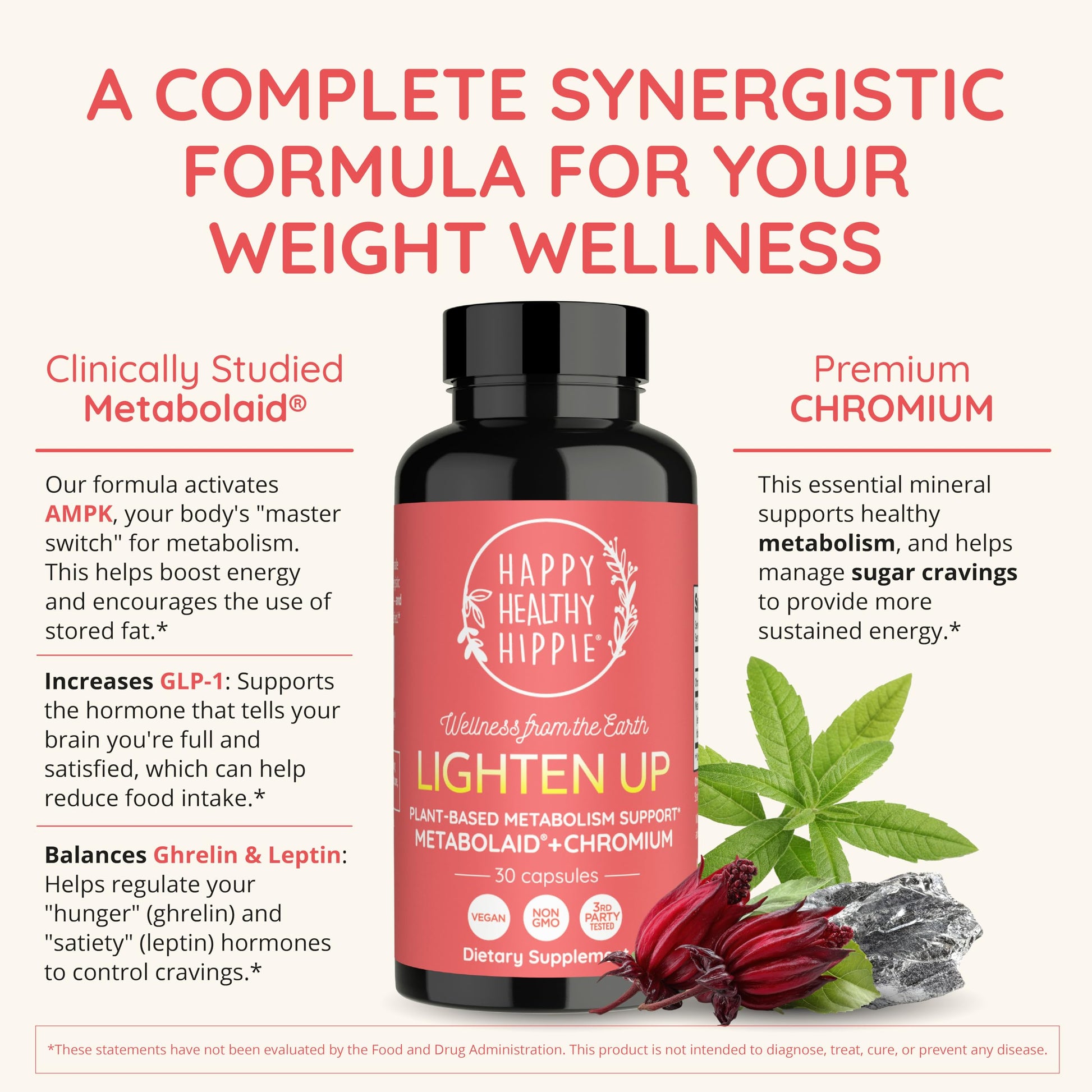 Happy Healthy Hippie GLP-1 Supplement (Metabolaid™ + Chromium) + Appetite Suppressant for Women | Metabolism Booster (AMPK) for Weight | Belly Fat Burner | Hunger & Cravings Control - 30 Vegan Caps Happy Healthy Hippie Au supplements