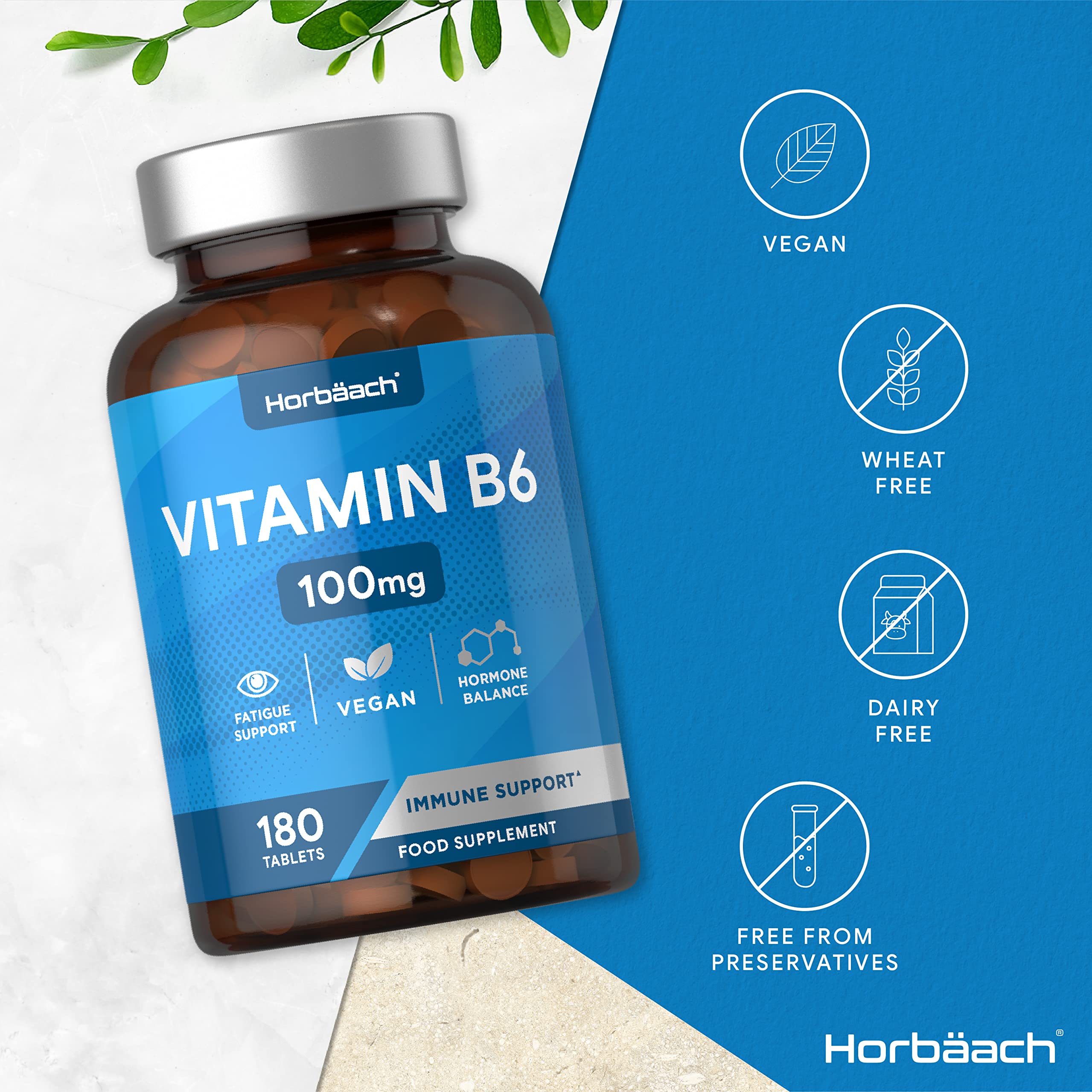 Vitamin B6 100mg | 180 High Strength Tablets | Regulation of Hormonal Activity & Fatigue Horbäach Au supplements