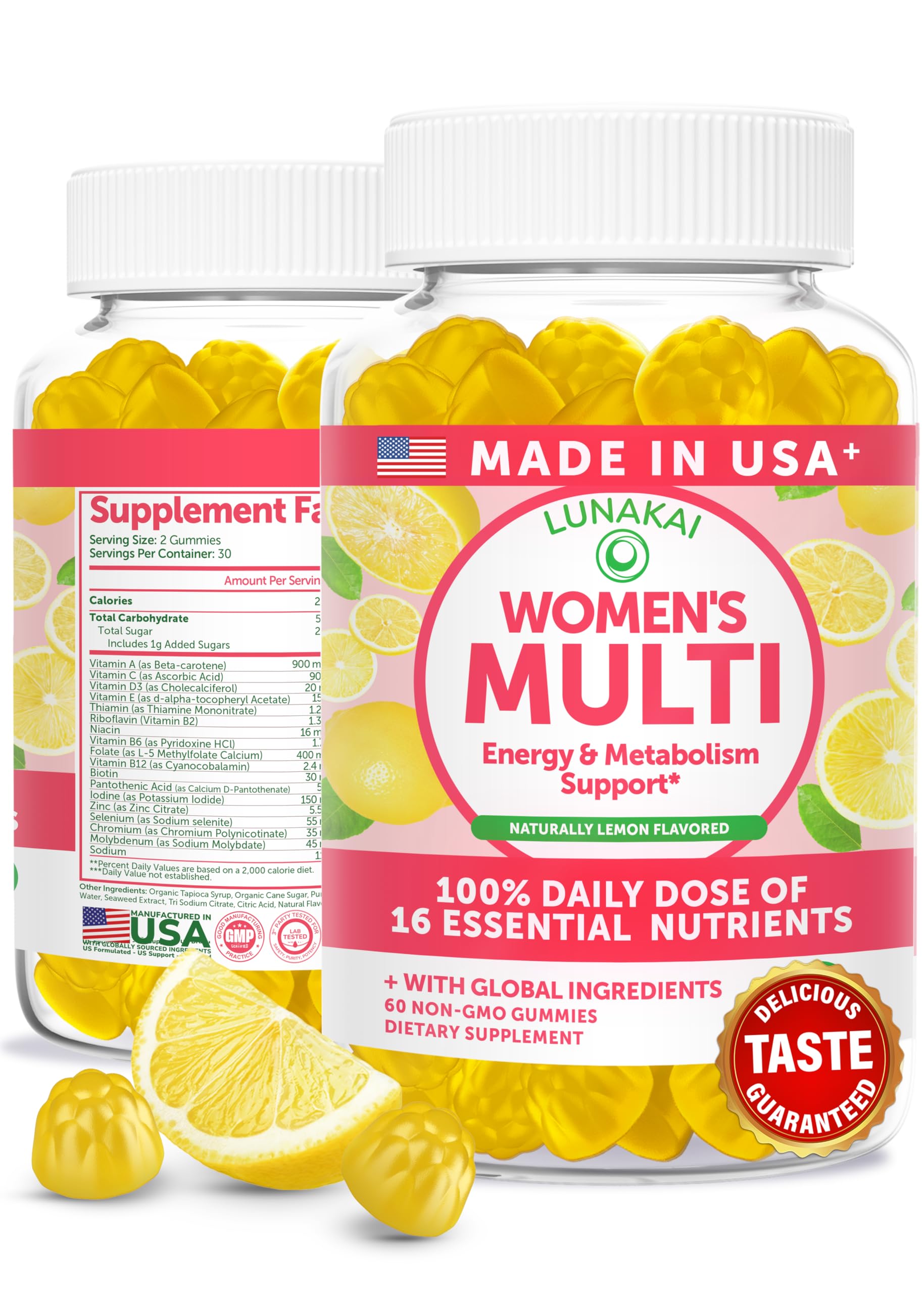 Lunakai USA Made Womens Multivitamin Gummies – Delicious Daily 16 Multi Vitamins for Women – Wellness, Energy & Essential Health Support, 60ct Lunakai Au supplements