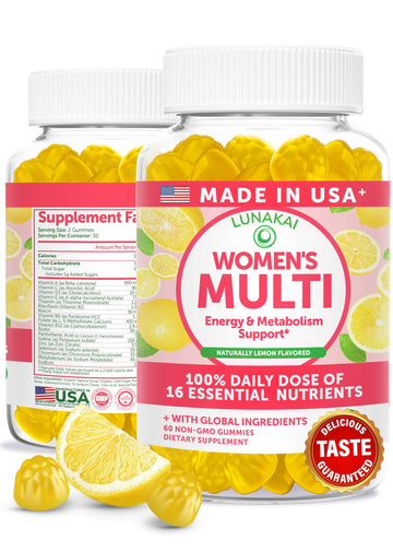 Lunakai USA Made Womens Multivitamin Gummies – Delicious Daily 16 Multi Vitamins for Women – Wellness, Energy & Essential Health Support, 60ct Lunakai Au supplements