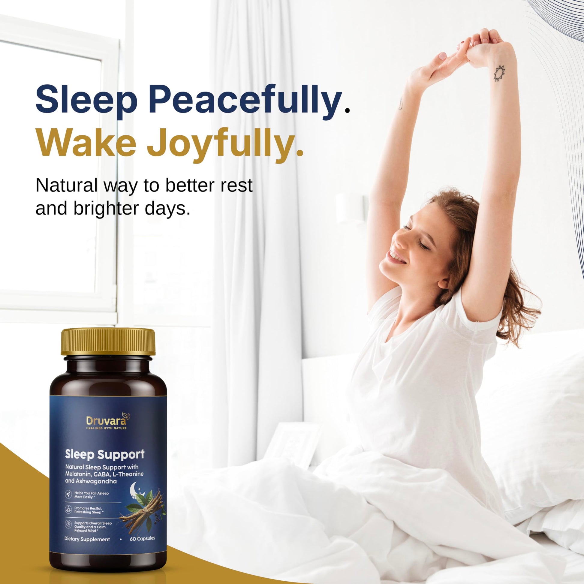 Druvara Natural Sleep Aid for Adults with Melatonin, GABA, L-Theanine & Ashwagandha, Natural Sleep Supplement for Deep, Restful Sleep - 60 Capsules Druvara Au supplements