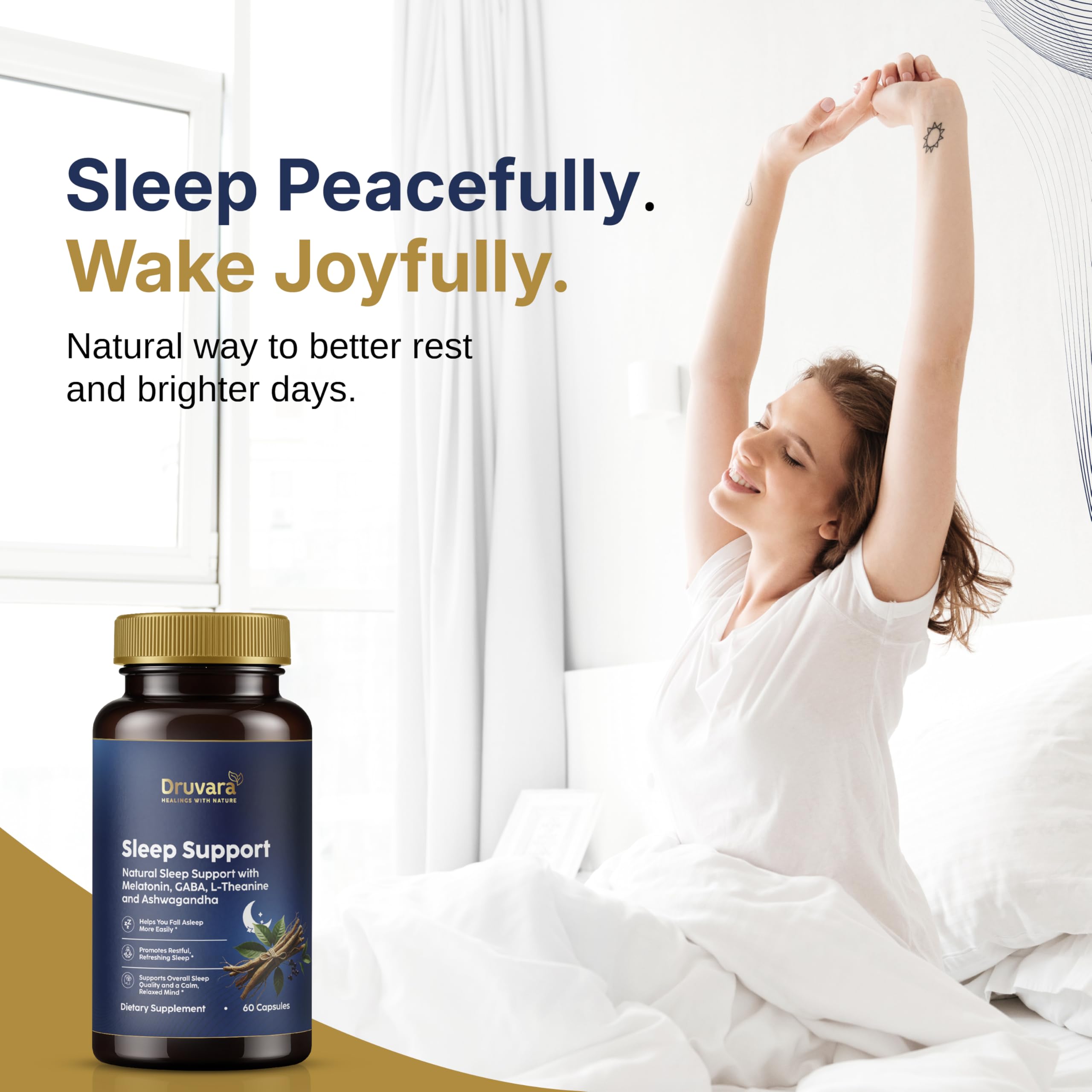 Druvara Natural Sleep Aid for Adults with Melatonin, GABA, L-Theanine & Ashwagandha, Natural Sleep Supplement for Deep, Restful Sleep - 60 Capsules Druvara Au supplements