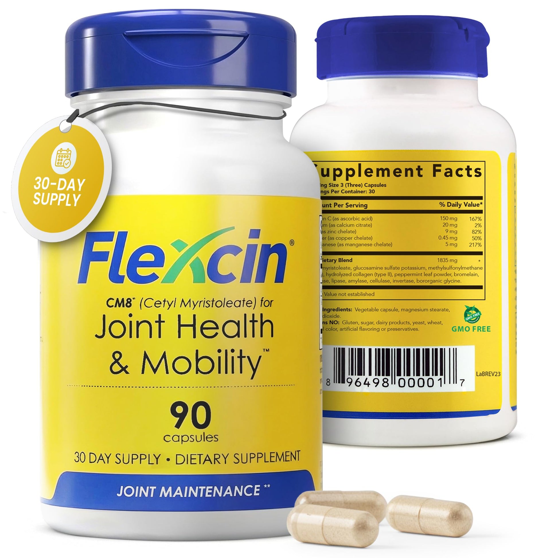 Flexcin Joint Health & Mobility Formula with CM8 (Cetyl Myristoleate) - Joint Supplements for Men and Women with Glucosamine, MSM, Collagen Type II - 90 Capsules Flexcin Au supplements