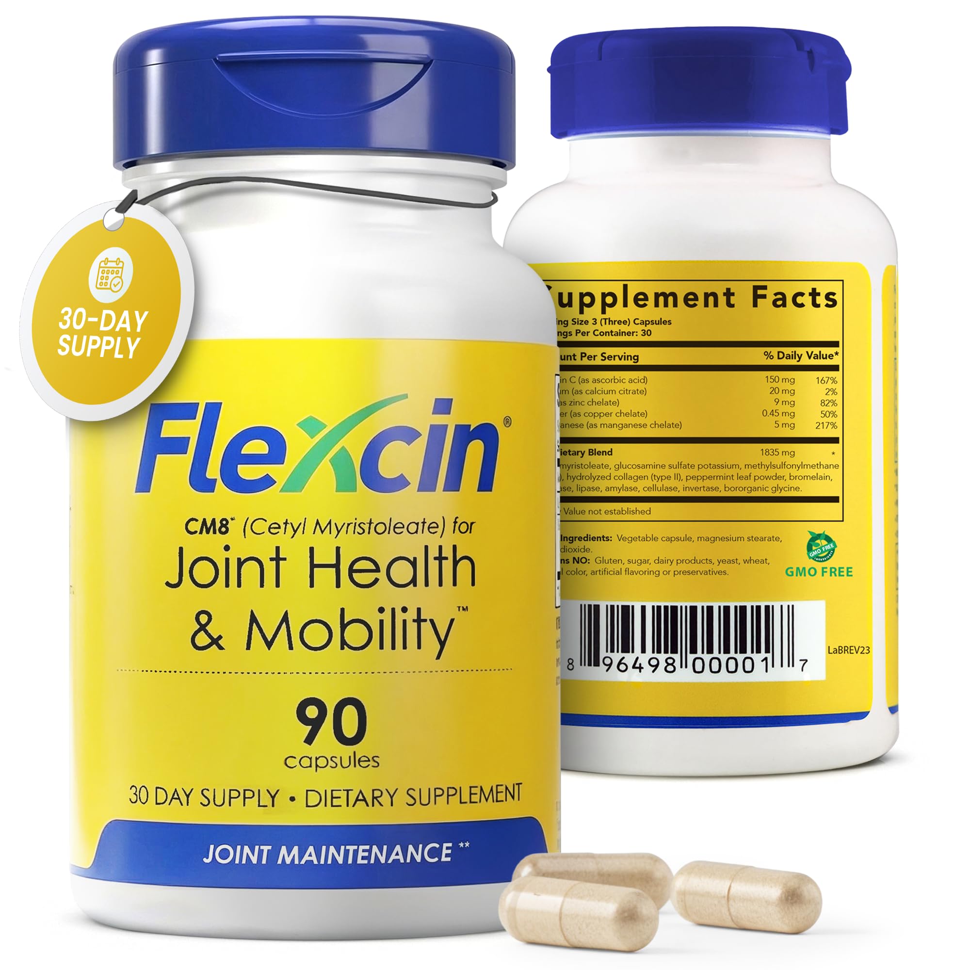 Flexcin Joint Health & Mobility Formula with CM8 (Cetyl Myristoleate) - Joint Supplements for Men and Women with Glucosamine, MSM, Collagen Type II - 90 Capsules Flexcin Au supplements