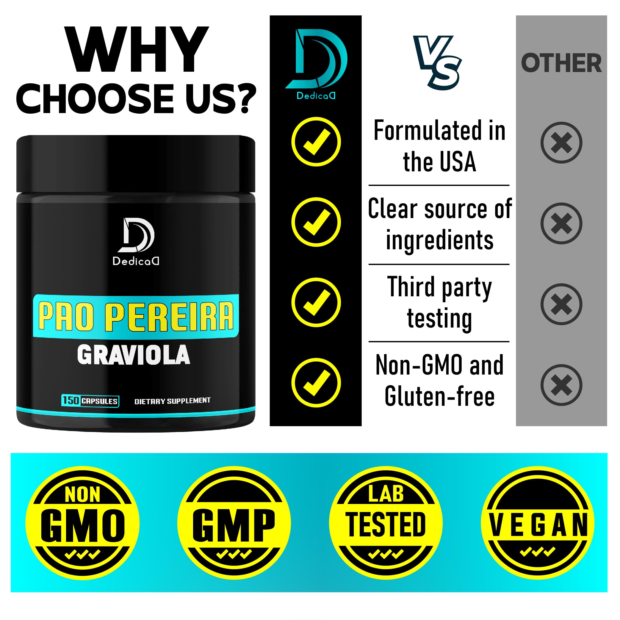DEDICAD Pao Pereira Bark Extract and Graviola Soursop - 150 Capsules Supply DEDICAD Au supplements