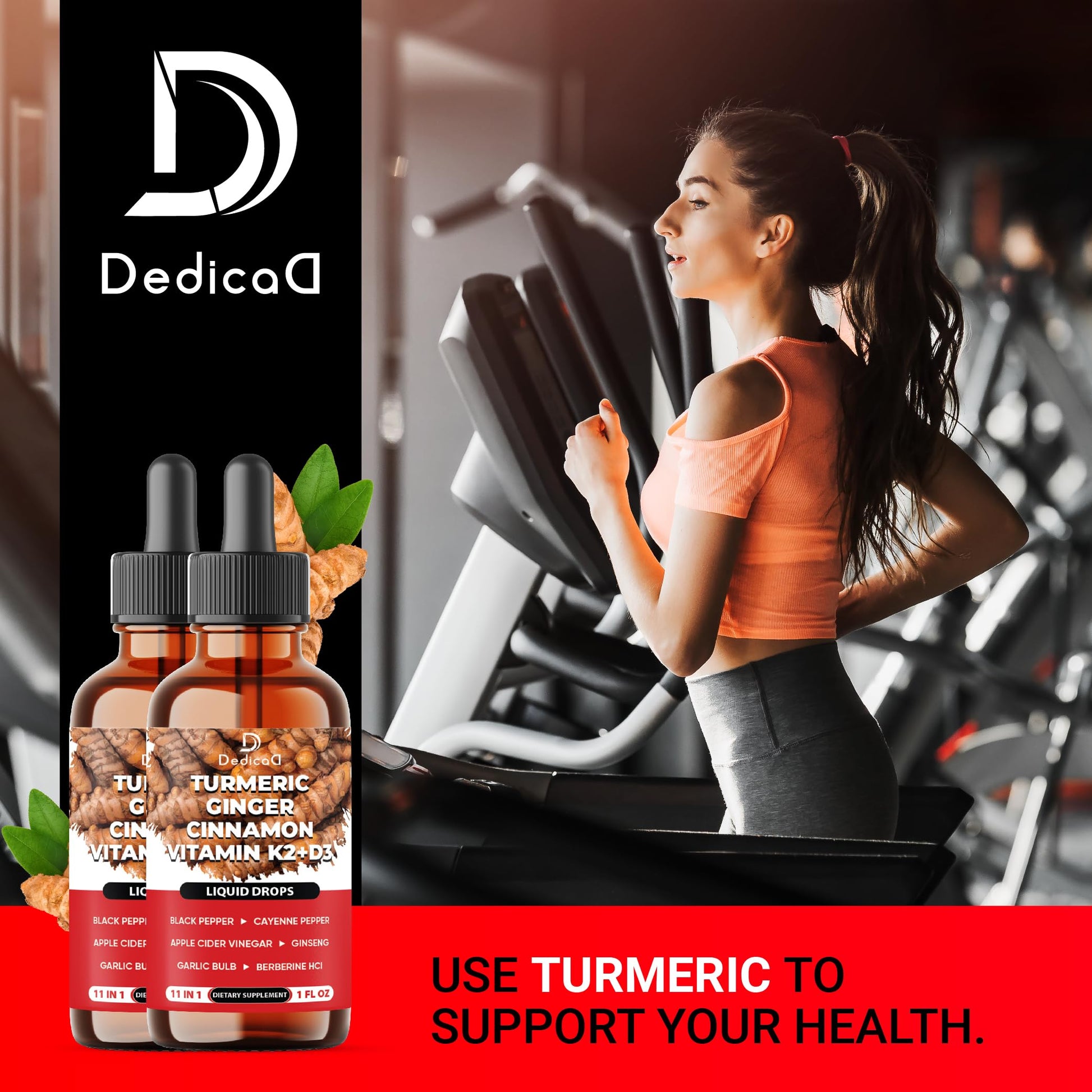 11in1 Turmeric Supplement for Health Heart & Wellness Support – with Ginger, Garlic, Ceylon Cinnamon, Berberine, Ginseng, Apple Cider Vinegar – 30ml Liquid Drops – 60 Servings DEDICAD Au supplements