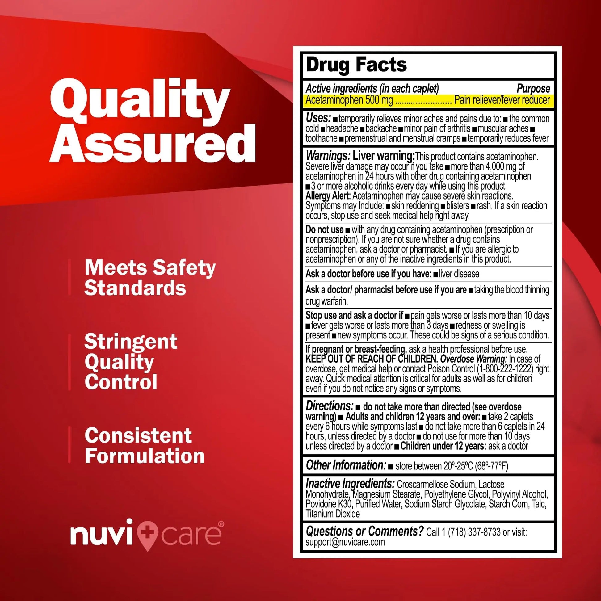 NUVICARE Acetaminophen 500mg Extra Strength Pain Relief - Compare to Tylenol Extra Strength Pain Reliever & Fever Reducer - 500mg Tablets for Adults for Headaches (100 Caplets) NUVICARE Au supplements