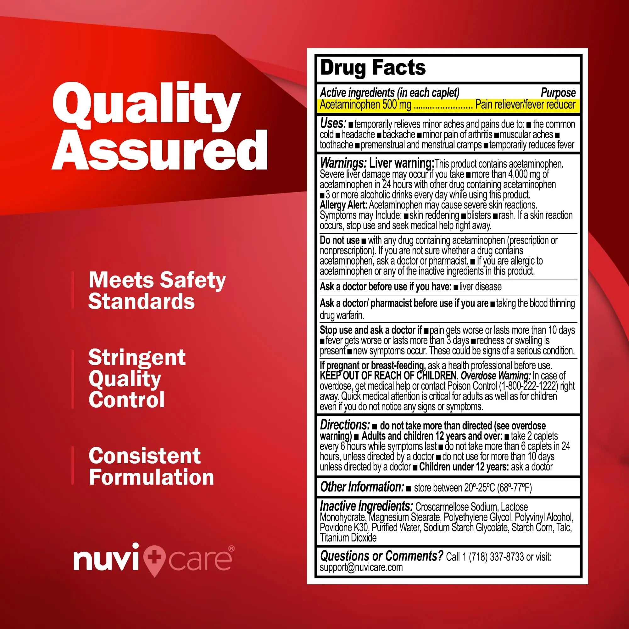 NUVICARE Acetaminophen 500mg Extra Strength Pain Relief - Compare to Tylenol Extra Strength Pain Reliever & Fever Reducer - 500mg Tablets for Adults for Headaches (100 Caplets) NUVICARE Au supplements