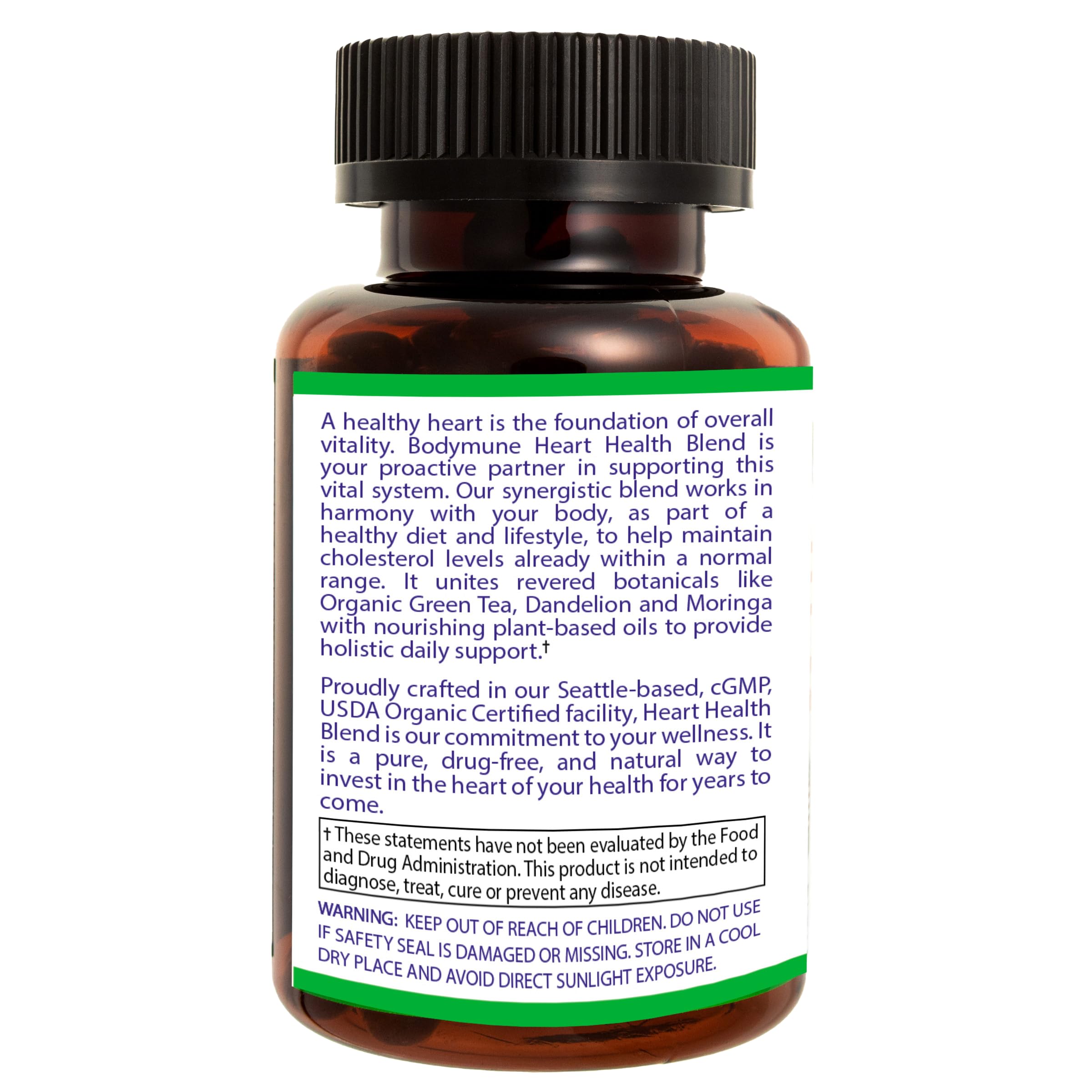 Bodymune Heart Health Blend Cholesterol Support – Organic Cardiovascular & Circulation Supplement – with Green Tea, Pomegranate & Black Seed Oil – 66 Capsules – USDA Organic, Vegan Bodymune Au supplements