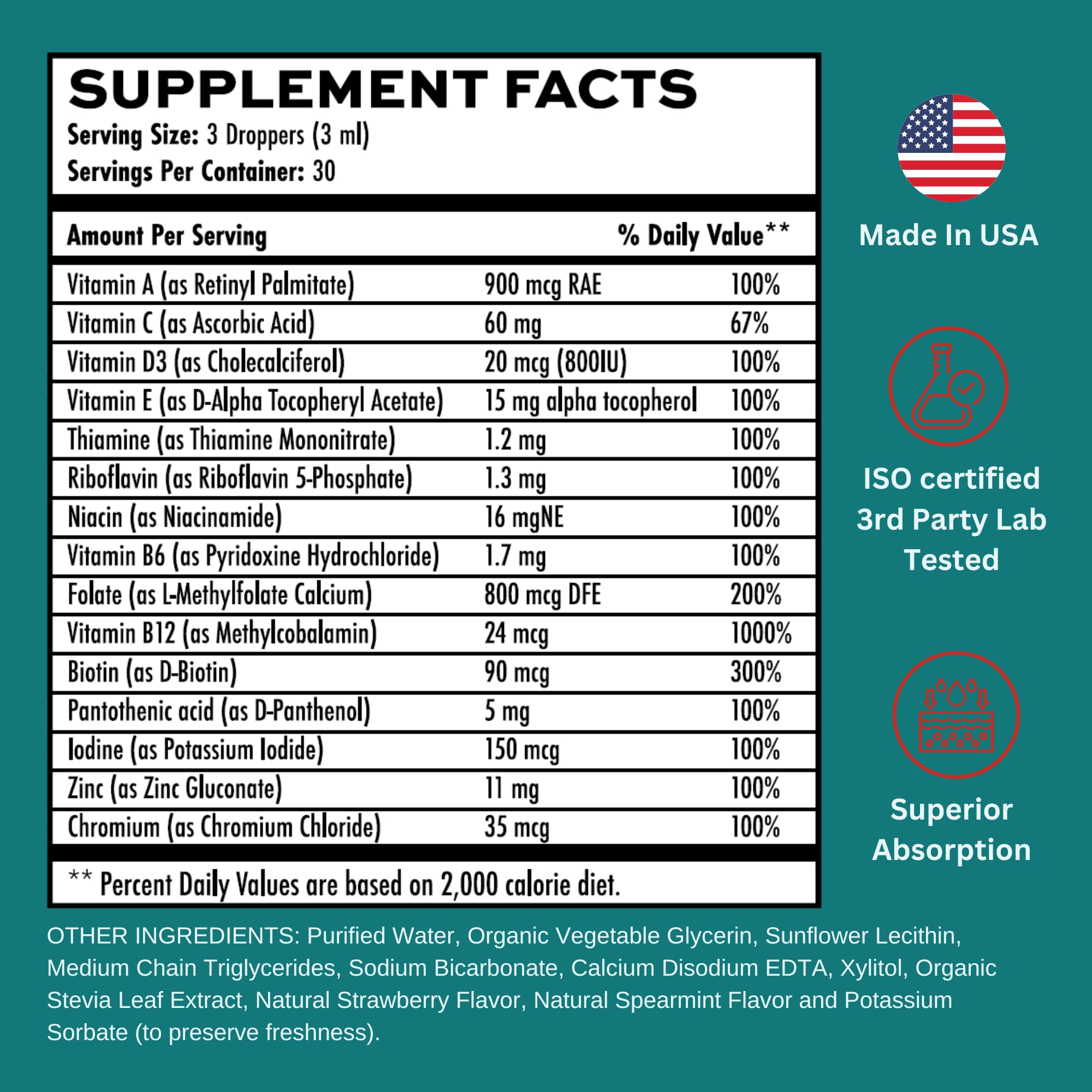 Vitaminally Liposomal Women's Liquid multivitamin Iron Free Drops| Sugar Free | Non-GMO | Gluten Free | Supports Immune System, Bone Health and Energy Metabolism