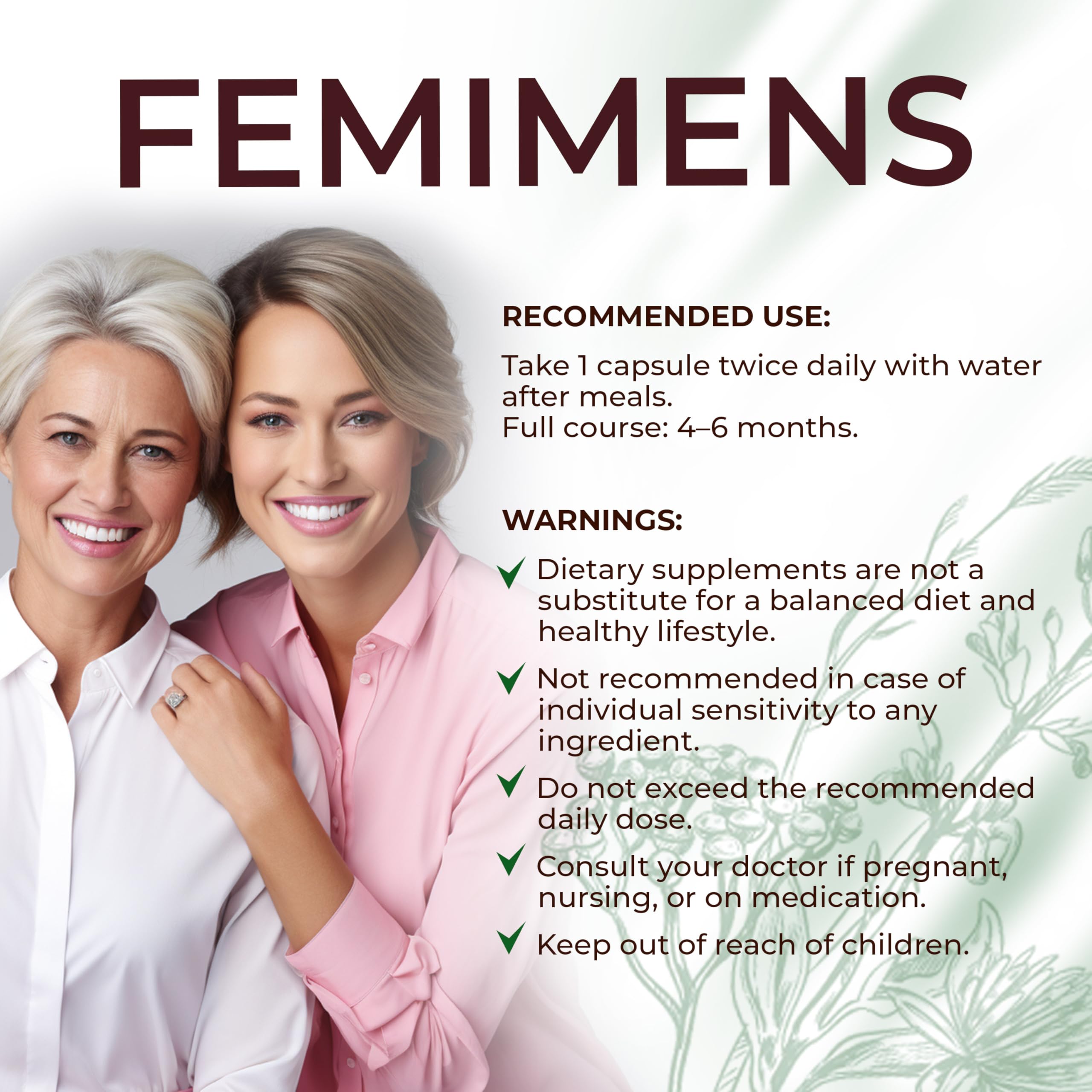 FEMIMENS – PMS Support Supplement for Women – PMS Relief for Women & Menstrual Cramp Relief – Hormonal Balance for Women – Chasteberry Vitex, Ashwagandha, Ginger, Fenugreek – 120 Vegan Capsules Ananta Medicare USA Au supplements