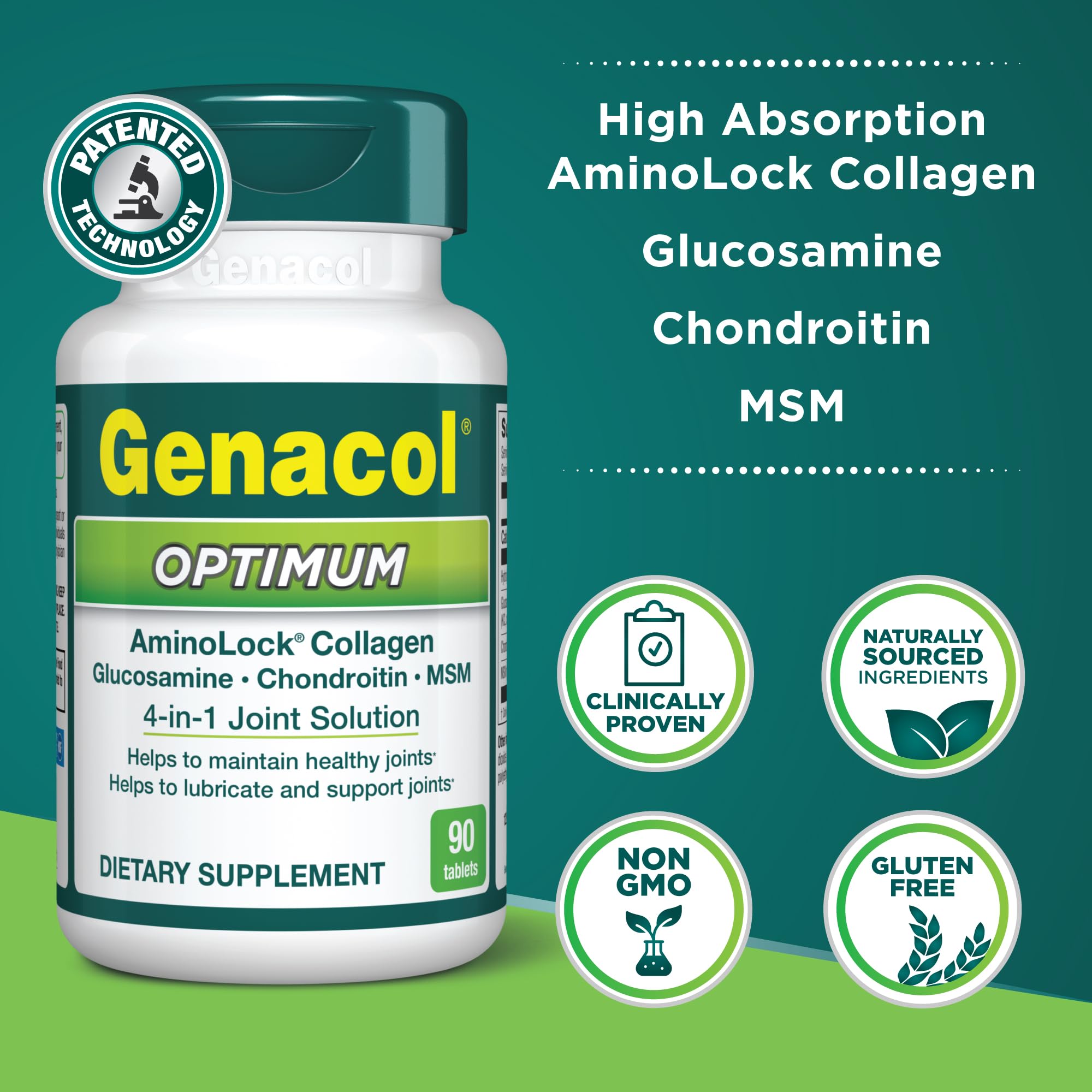 Genacol Optimum – Glucosamine, Chondroitin, MSM and Ultra-Hydrolyzed Collagen Tablets, Maintains Healthy Joints, Protects & Lubricate Cartilage, 90 Tablets (30-Day Supply) Genacol Au supplements