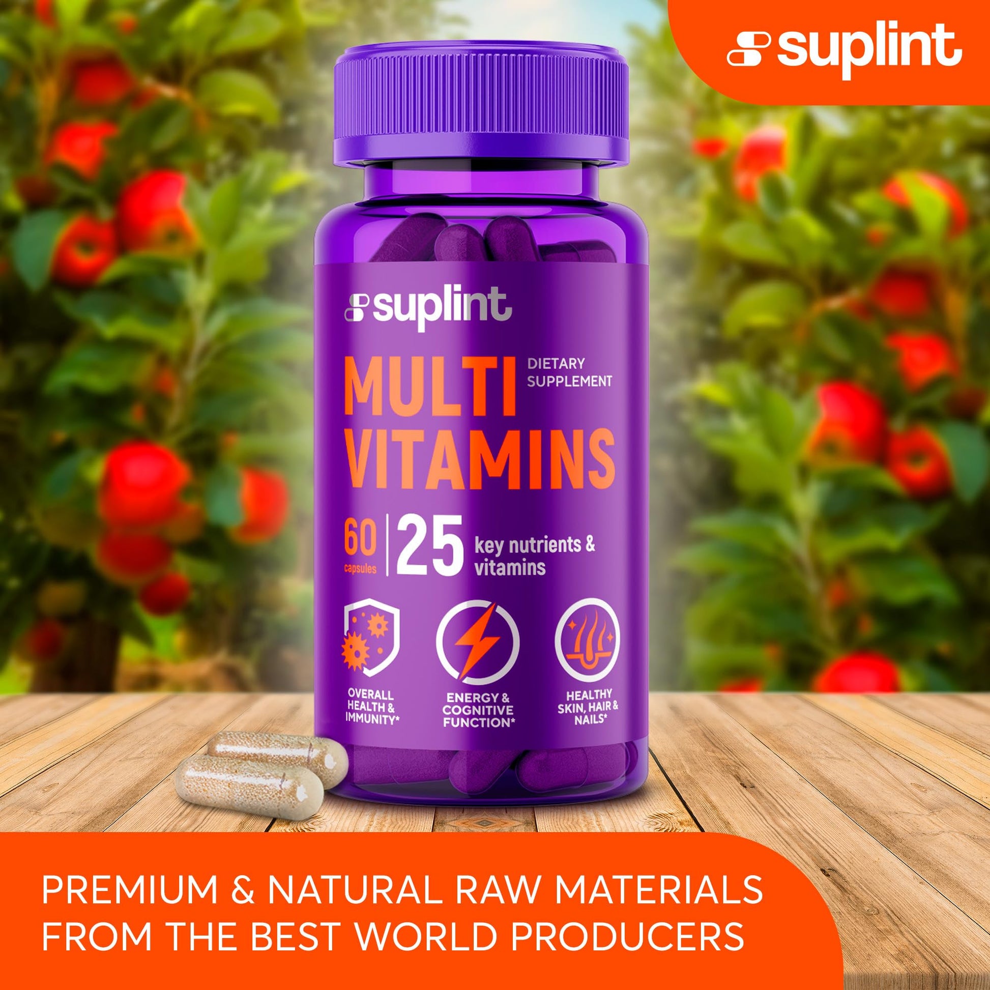 Multivitamin Supplement | Complex with Vitamin A, C, D, E, K1, B, Zinc & Chromium | Hair, Skin & Nail Beauty Vitamins | Immune Support Supplements for Men & Women | 60 Capsules SUPLINT Au supplements