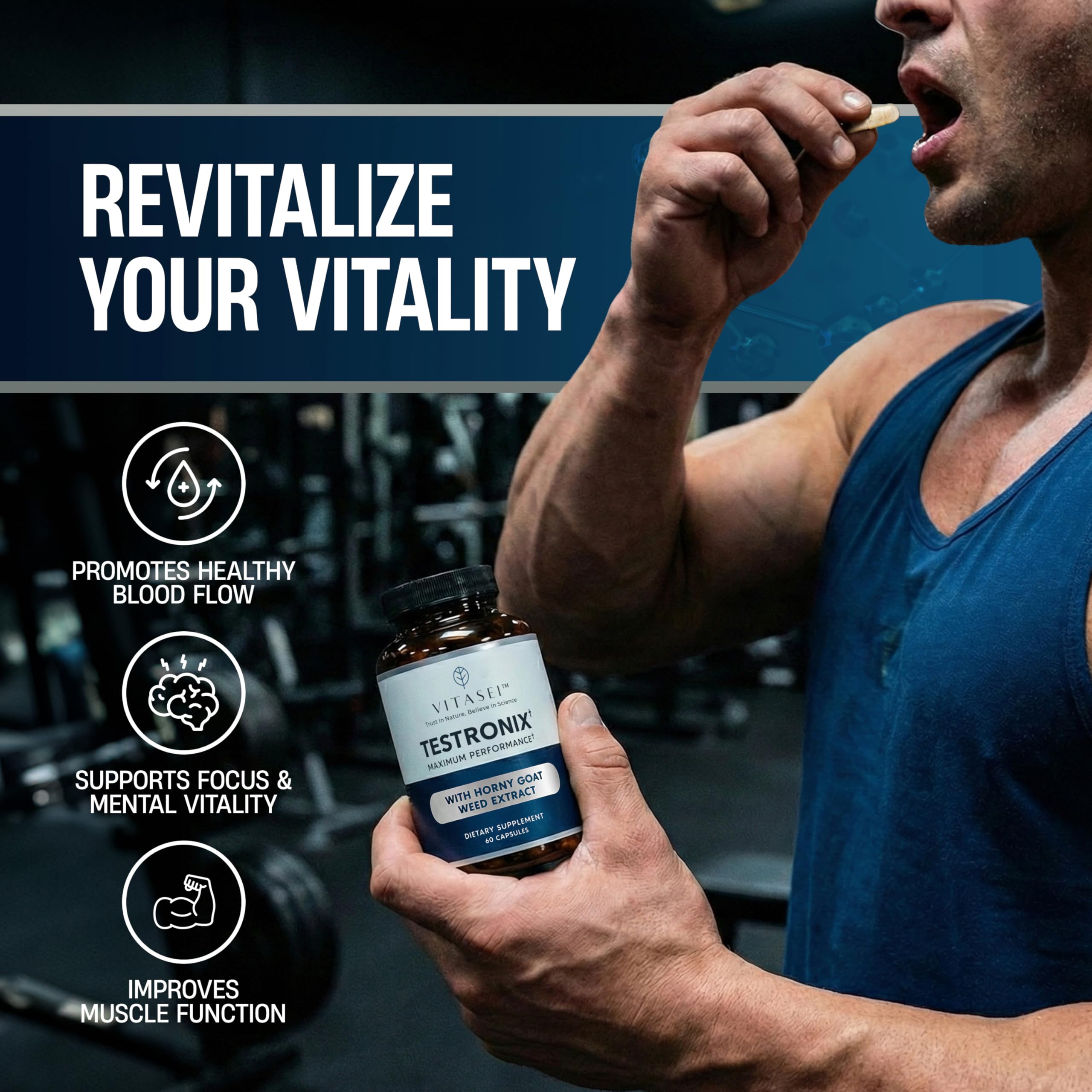 VITASEI Testronix Performance Supplement for Men - Energy and Muscle Supplements for Mens Health - 60 Capsules (Pack of 2) VITASEI Au supplements