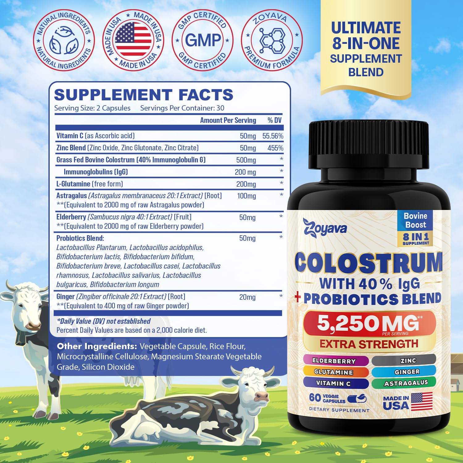Zoyava Sea Moss 16-in-1 Blend 19,445 MG (60 Caps) and Colostrum 8-in-1 5,250 MG Zoyava Au supplements