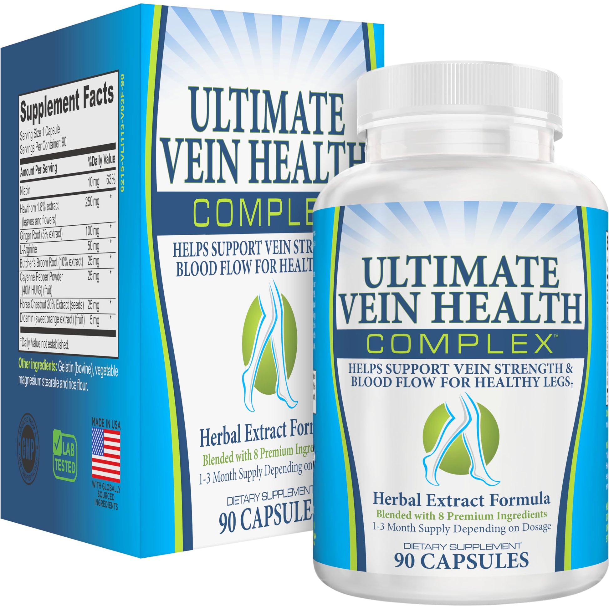 8-in-1 Vein & Leg Health Circulation Support Supplements | Leg + Vein Formula | Circulatory Support Supplement | 1-Month Supply | 90 Capsules Elevate Recovery Supplements Au supplements