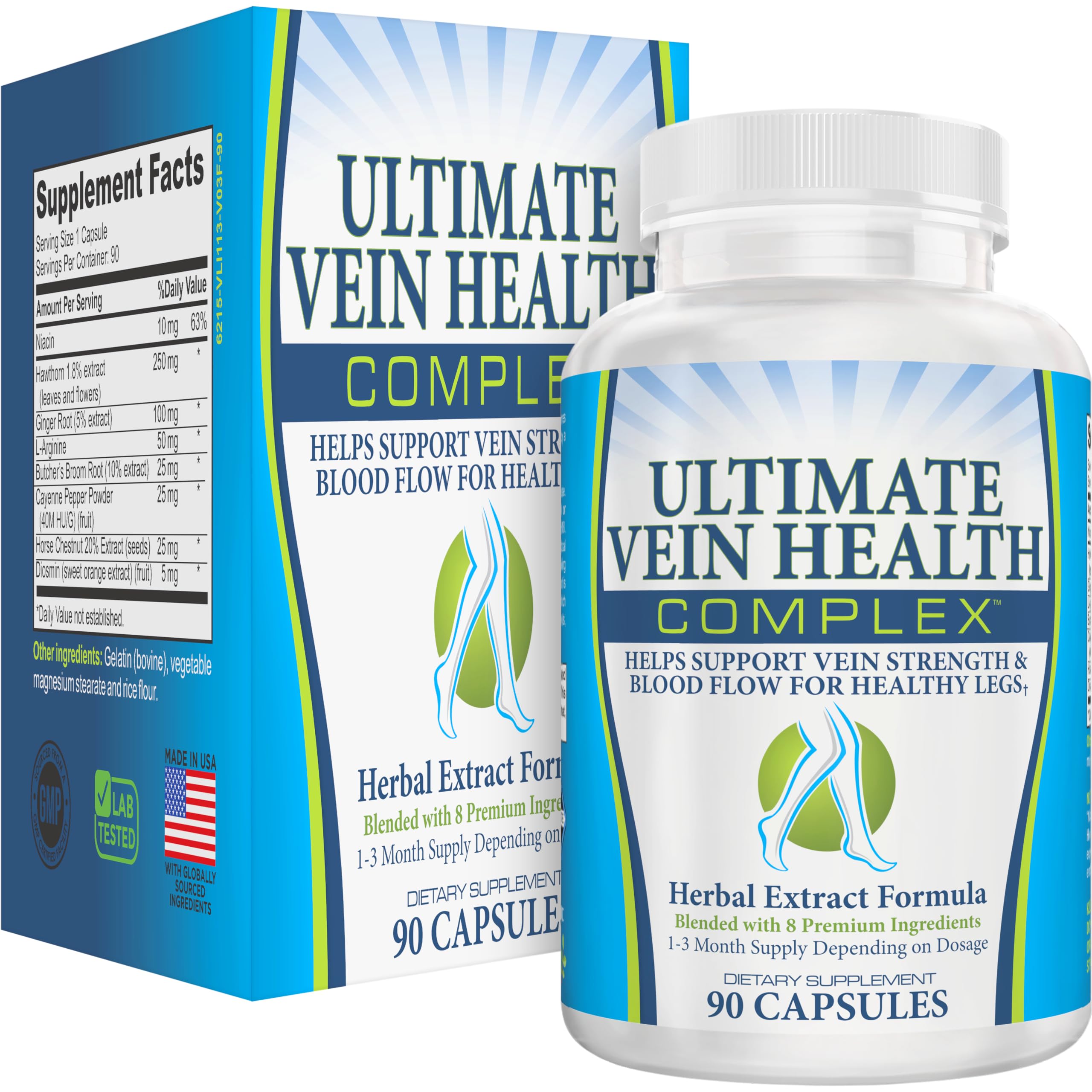 8-in-1 Vein & Leg Health Circulation Support Supplements | Leg + Vein Formula | Circulatory Support Supplement | 1-Month Supply | 90 Capsules Elevate Recovery Supplements Au supplements