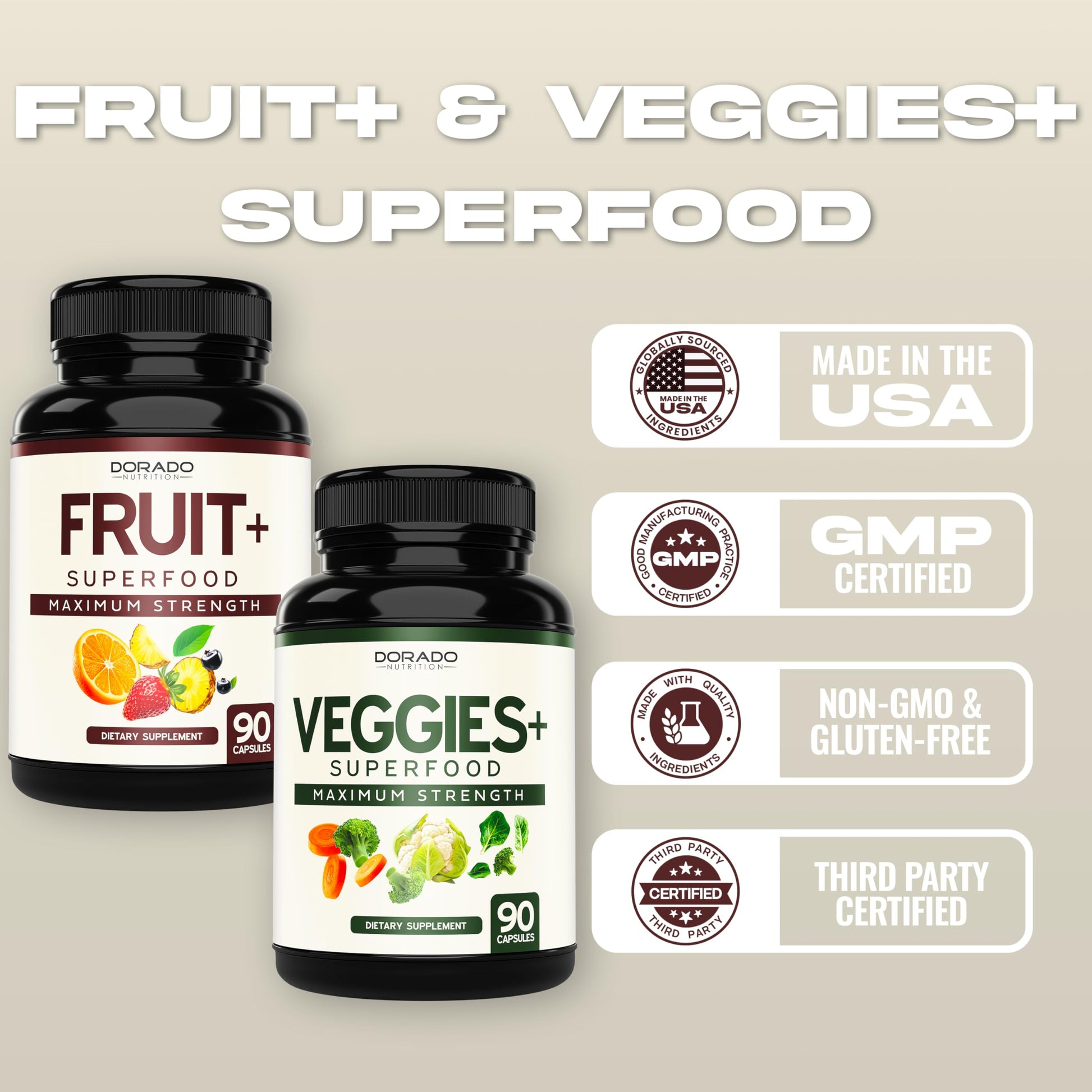 Fruit and Veggies Supplement (180 Capsules) Superfood Fruits and Vegetables Supplements for Adults - Premium Super Food for Energy and Immune Support - Veggies Capsules - Non-GMO & Vegan - USA Made DORADO NUTRITION Au supplements