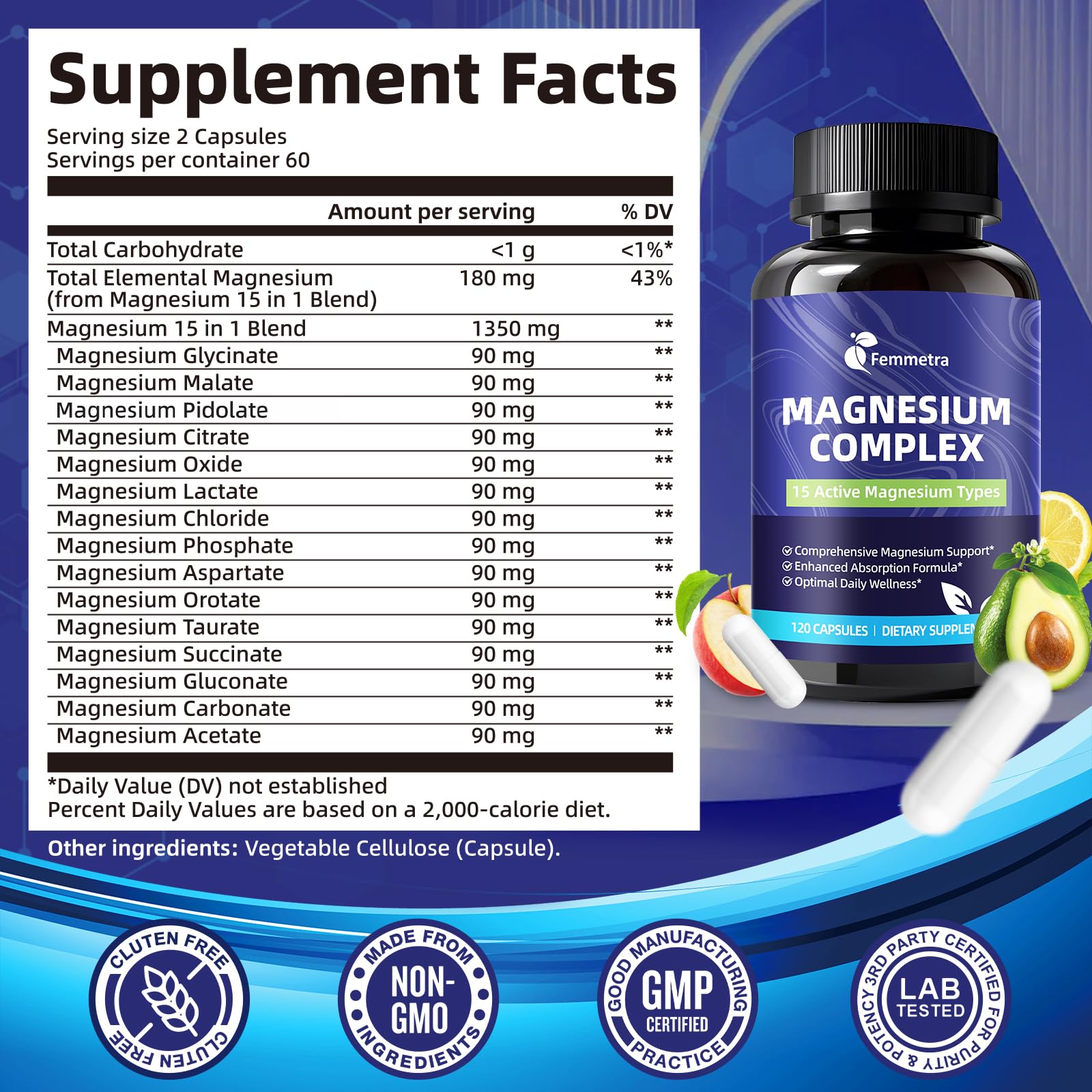 Magnesium Complex for Women Men 1350mg 15 in 1 Pure Magnesium Supplement, with High Absorption Chelated Magnesium Glycinate Citrate Malate & More for Muscle, Heart, Sleep & Bone Support, Vegan 60 Days Femmetra Au supplements