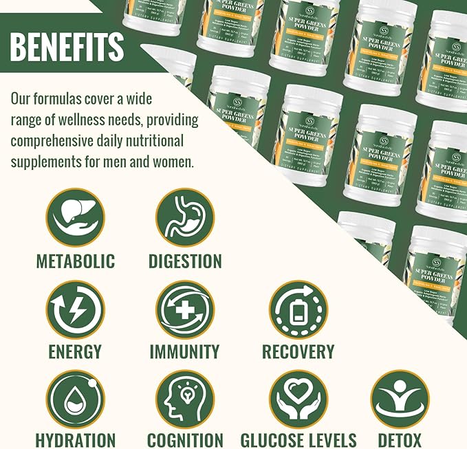 Super Greens Powder Superfood + Electrolytes & Tonic Herbs | Organic Greens, Shilajit, Adaptogens, Antioxidants, Preobiotic & Probiotic & Postbiotic| for Energy, Gut & Immune| Unflavored - 30 Servings Sundhedsliv Au supplements