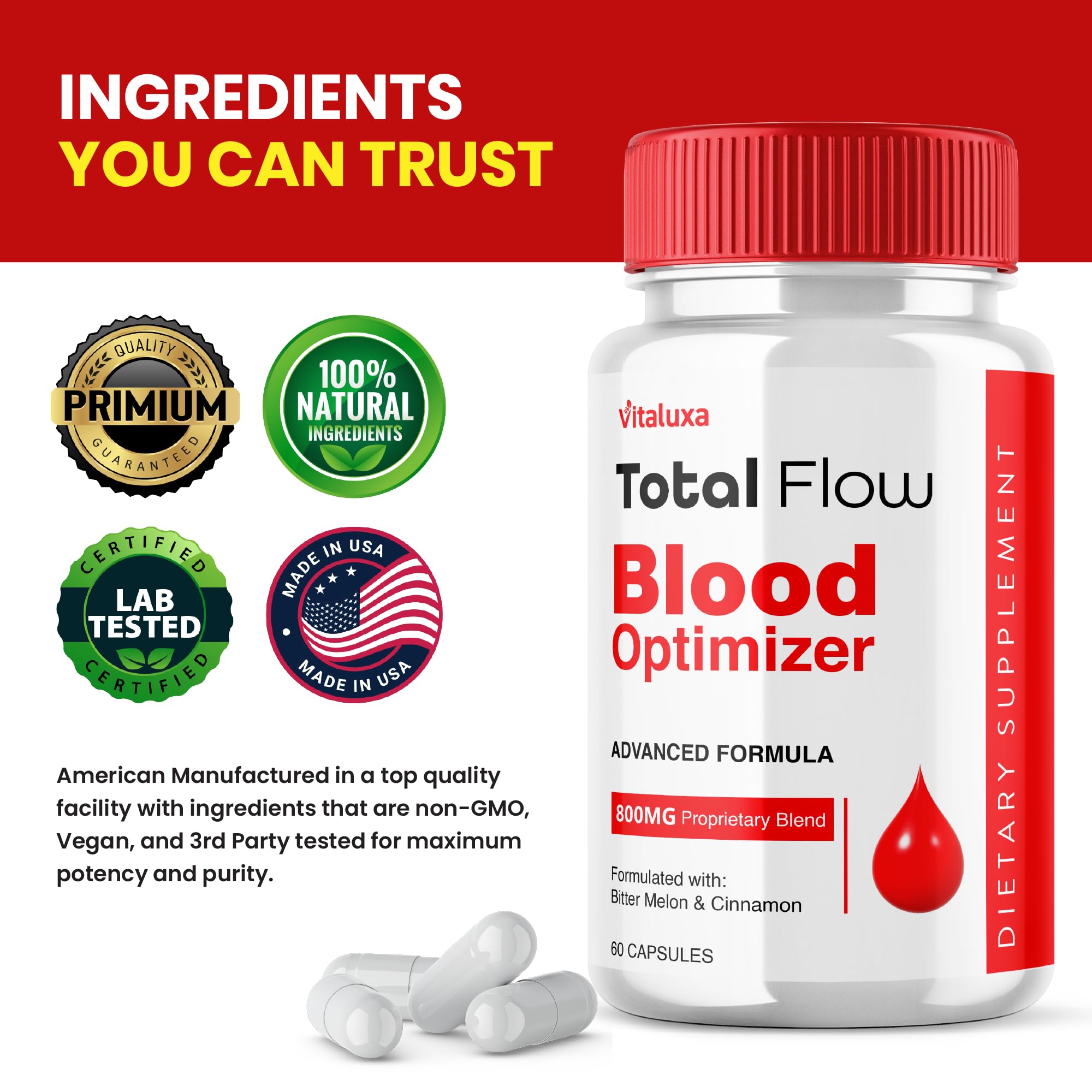 Total Flow Blood Balance, TotalFlow Blood Support Capsules Supplement Advanced Formula All Natural Optimizer Maximum Strength Daily Health Wellness, TotalFlo Premium Blend Pills (60 Capsules) Vitaluxa Au supplements