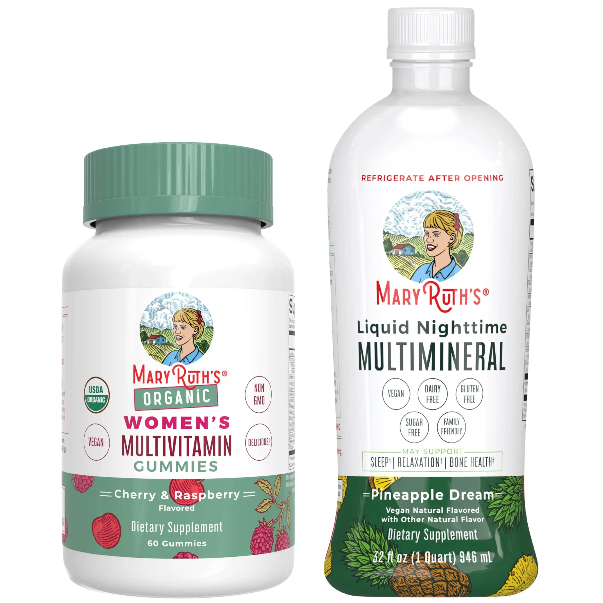 MaryRuth's Multivitamin Gummies for Women (Cherry & Raspberry) & Liquid Nighttime Multimineral (Pineapple) | Clean Label Project Verified MARYRUTH'S Au supplements