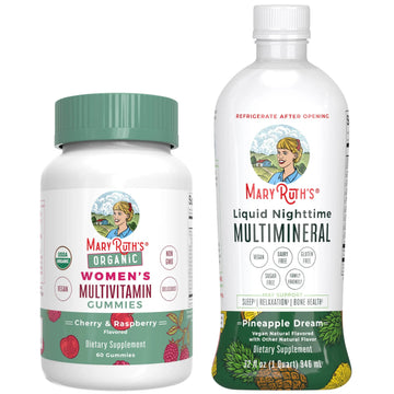 MaryRuth's Multivitamin Gummies for Women (Cherry & Raspberry) & Liquid Nighttime Multimineral (Pineapple) | Clean Label Project Verified MARYRUTH'S Au supplements