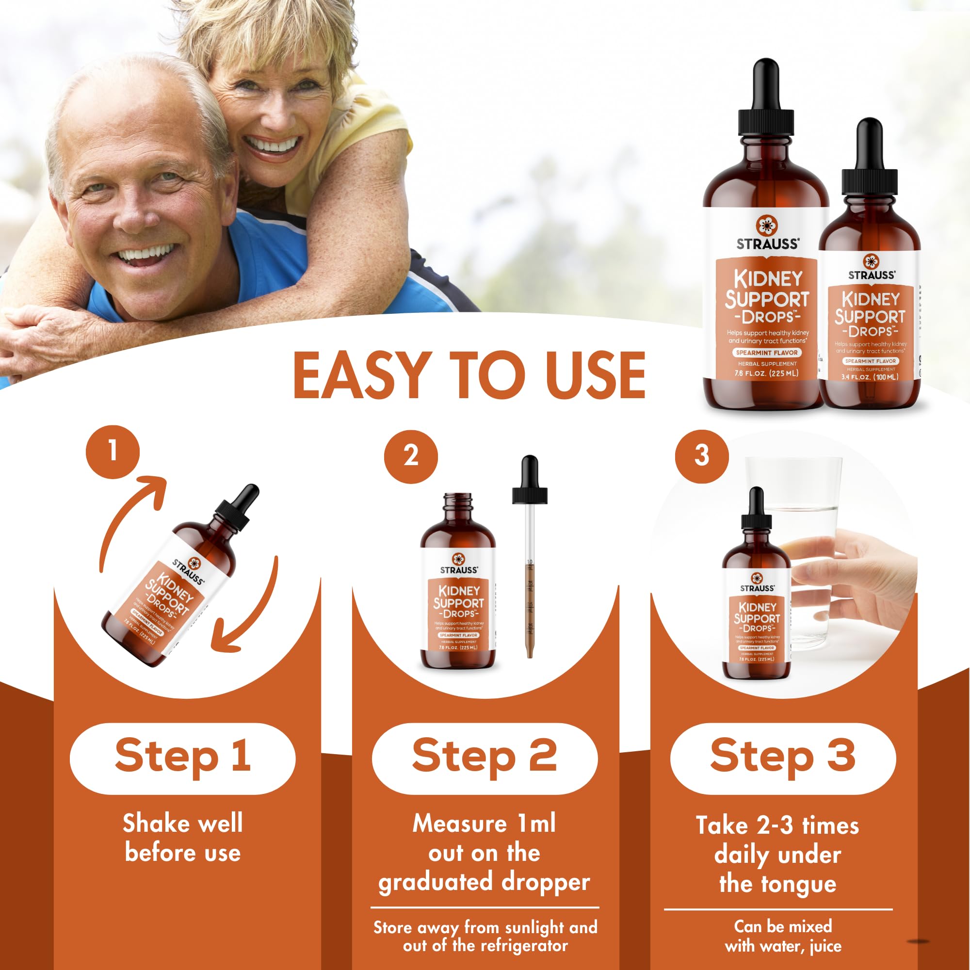 Strauss Naturals Kidney Support Drops – Herbal Kidney Support Supplement for Men and Women – Helps with Kidney Health and Urinary Tract Function – Vegan & Non-GMO – Spearmint Flavored – 100 ml Bottle Strauss Heartdrops Au supplements