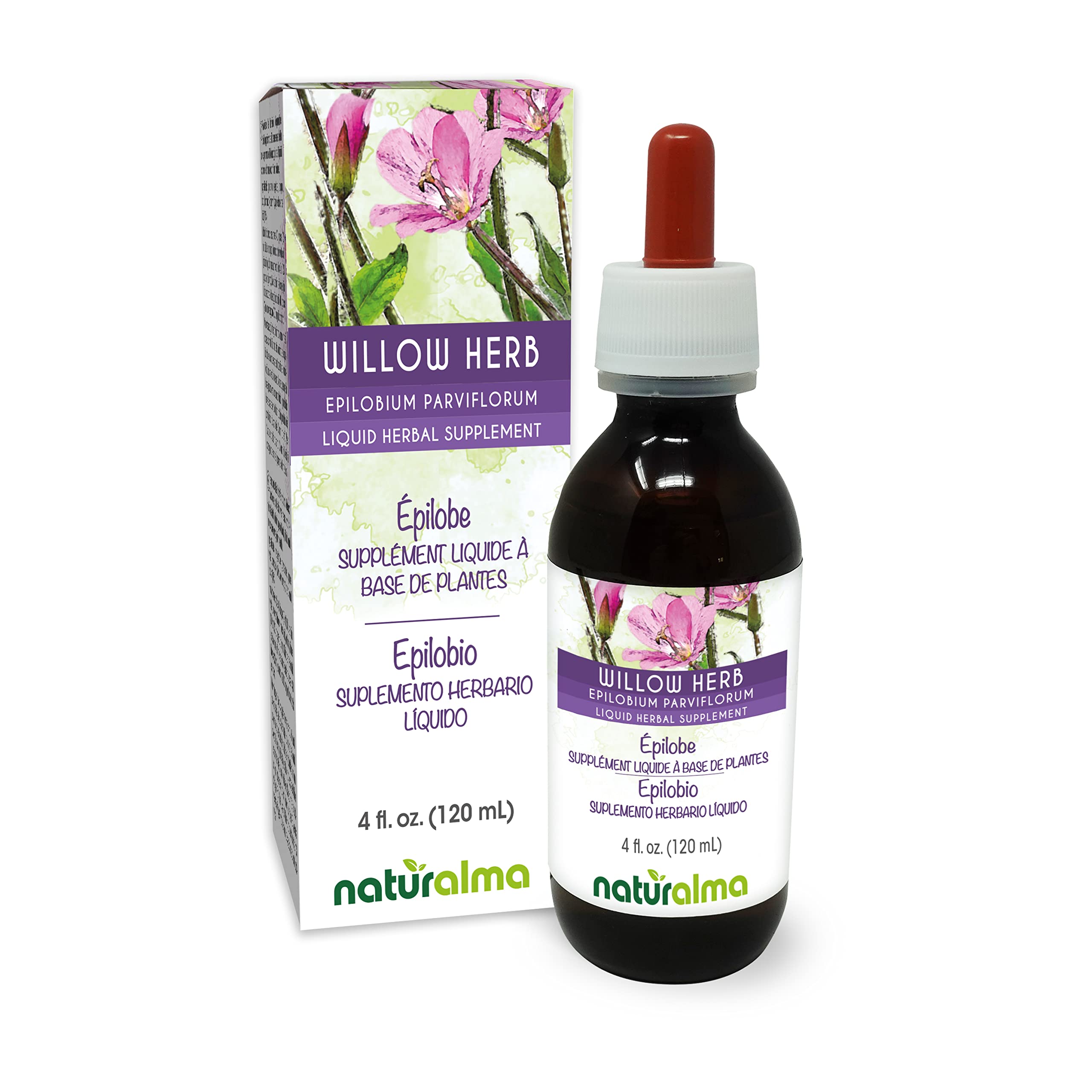 Naturalma Willow herb or Fireweed (Epilobium parviflorum) herb Alcohol-Free Tincture - 4 fl oz Liquid Extract in Drops - Herbal Supplement - Vegan Naturalma Au supplements