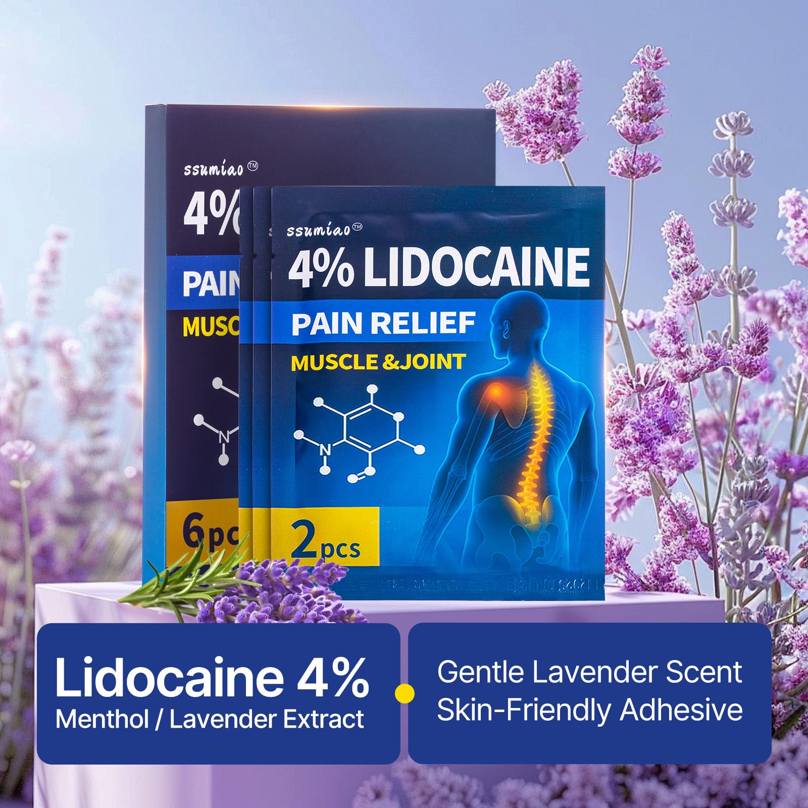 18 pcs Lidocaine Pain Relief Patches 4% - Long-Lasting Hydrogel Pain Patch with Lavender Scent | Flexible & Discreet for Back, Neck, Arthritis, Muscle & Joint Discomfort | (3 Packs) ssumiao Au supplements