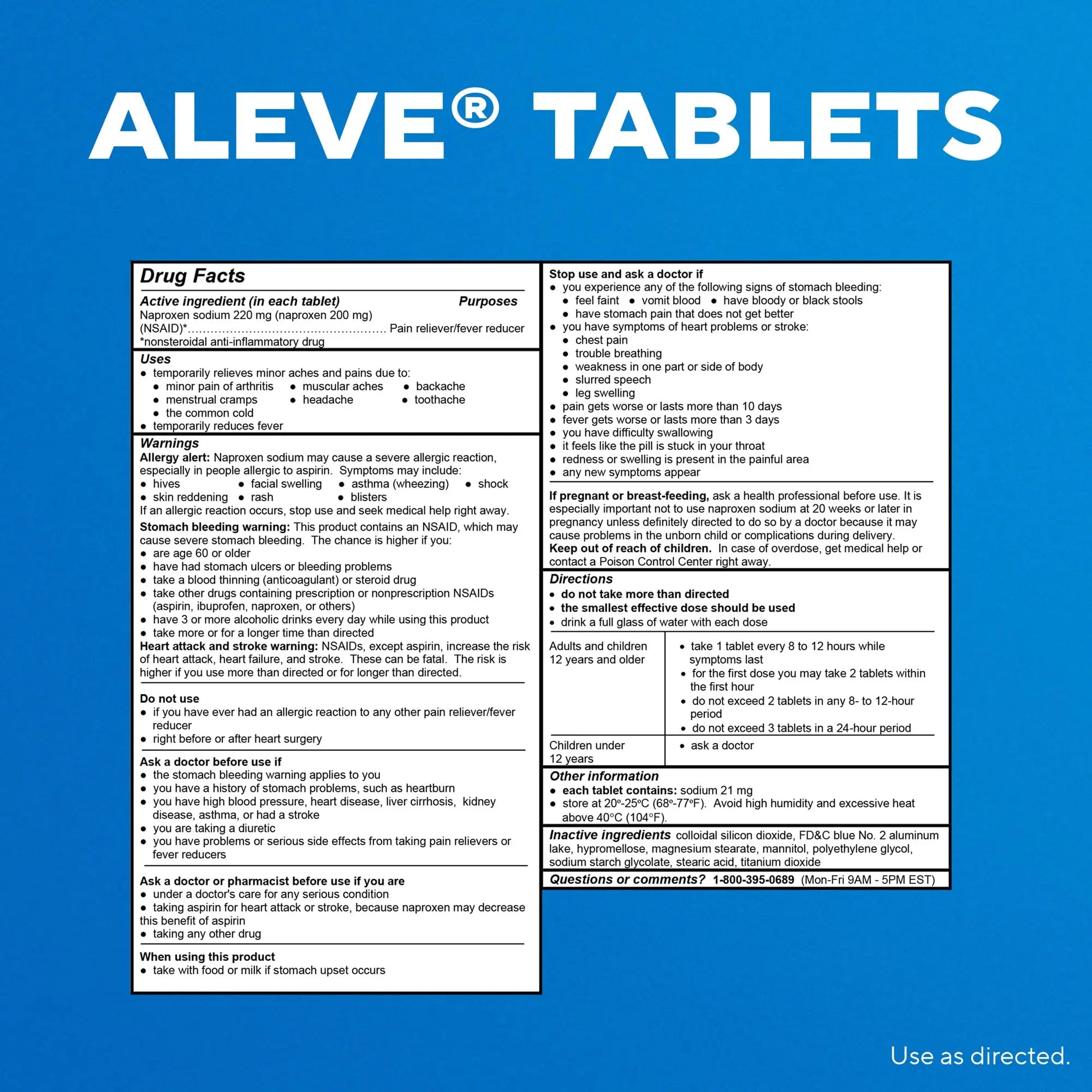Aleve Pain Reliever & Fever Reducer Tablets, Naproxen Sodium, Headache, Back and Body Pain Relief Medicine, 270 Count Aleve Au supplements
