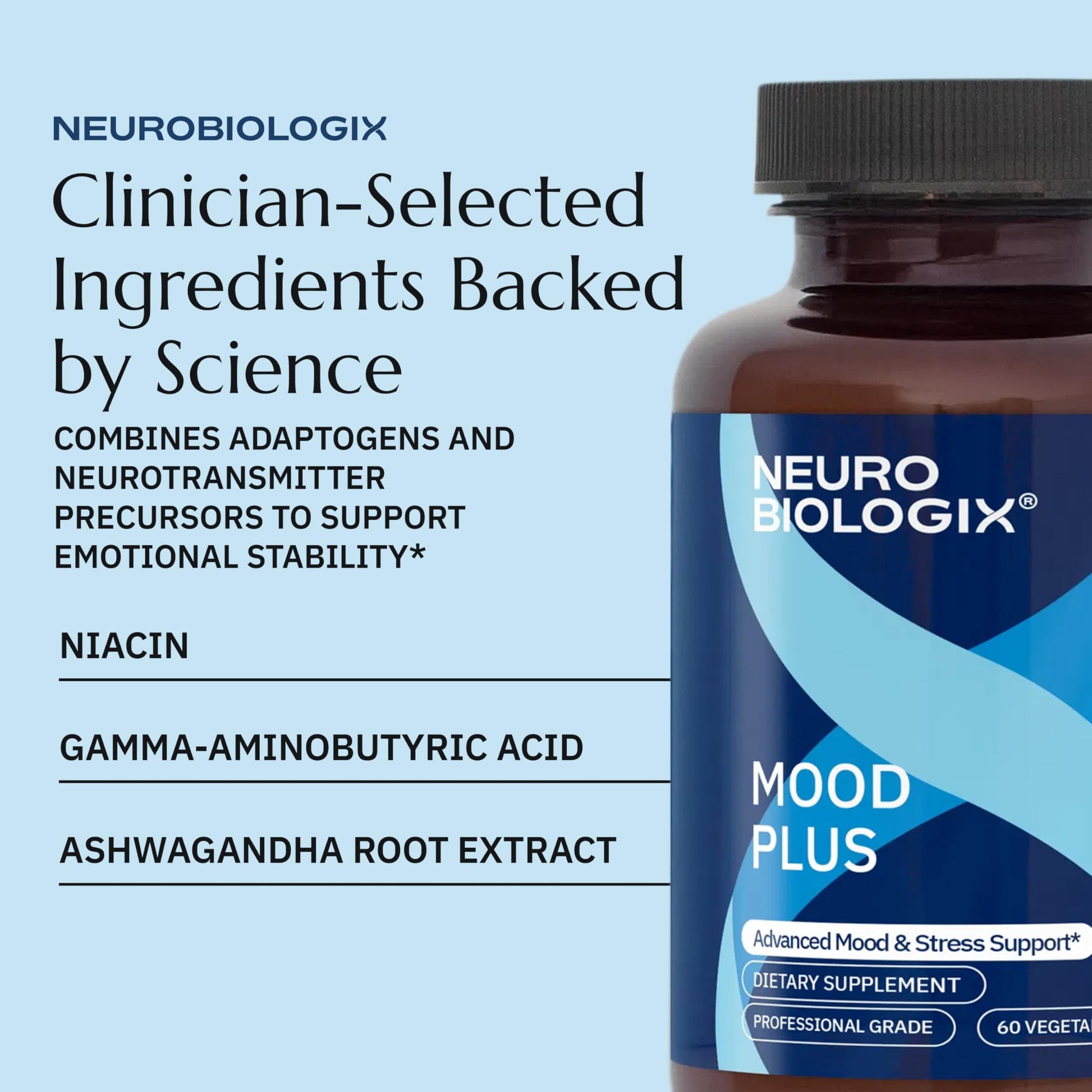 Neurobiologix Mood Plus for Men and Women, Mood & Stress Support Supplement with GABA, 5-HTP, Ashwagandha, Magnesium & Chamomile for Emotional Balance, Relaxation & Serotonin Support, 60 Capsules Neurobiologix Au supplements