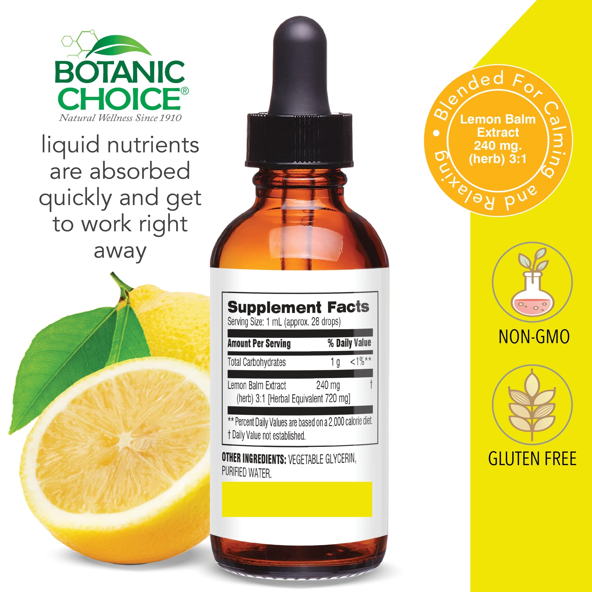 Botanic Choice Mega Fruits and Veggies Blend (60 Capsules) + Lemon Balm Tincture (1 fl oz) Bundle - Energy Balance & Superfood Supplement + Relaxation and Sleep Support Botanic Choice Au supplements