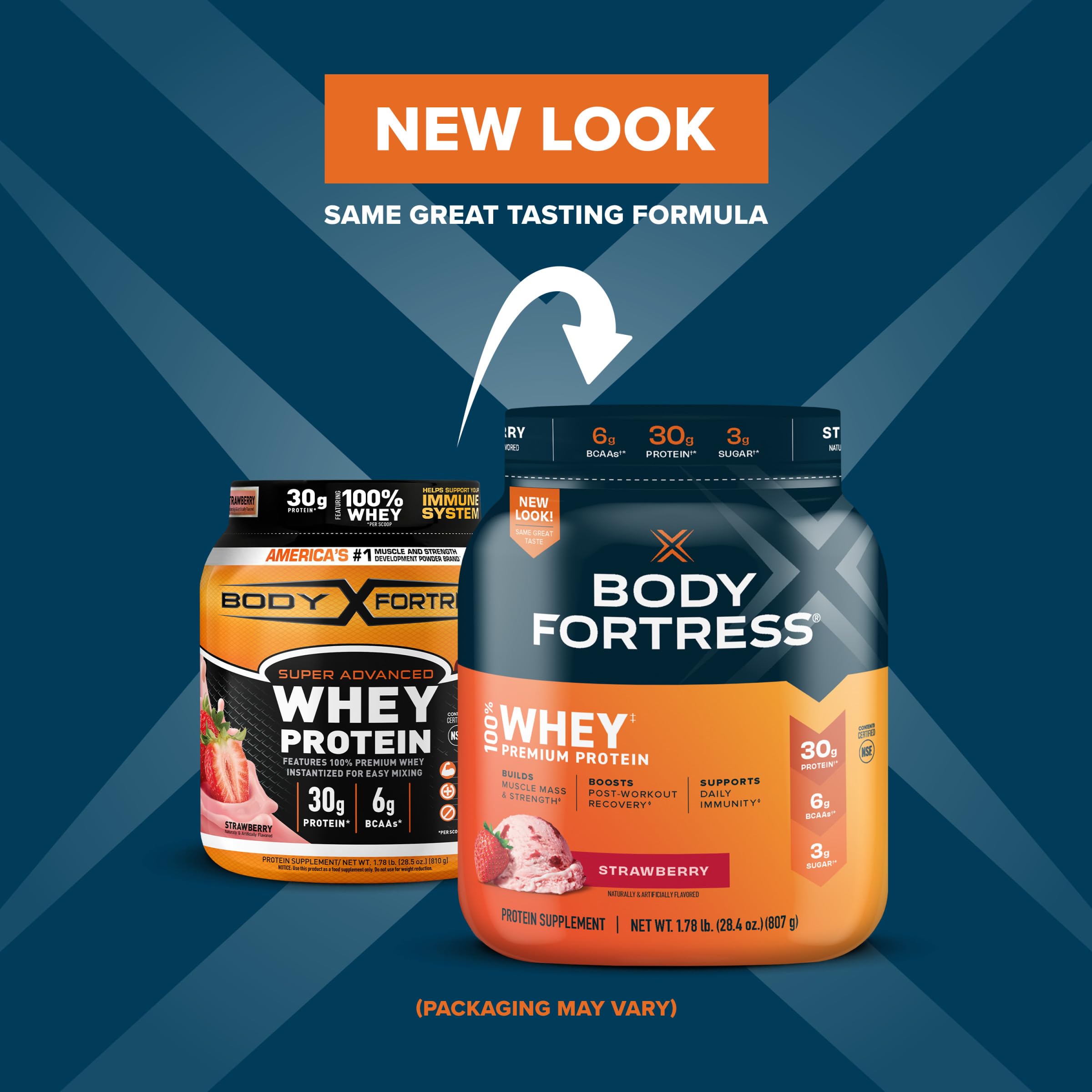 Body Fortress 100% Whey, Premium Protein Powder, Strawberry, 1.78lbs Packaging May Body Fortress Au supplements