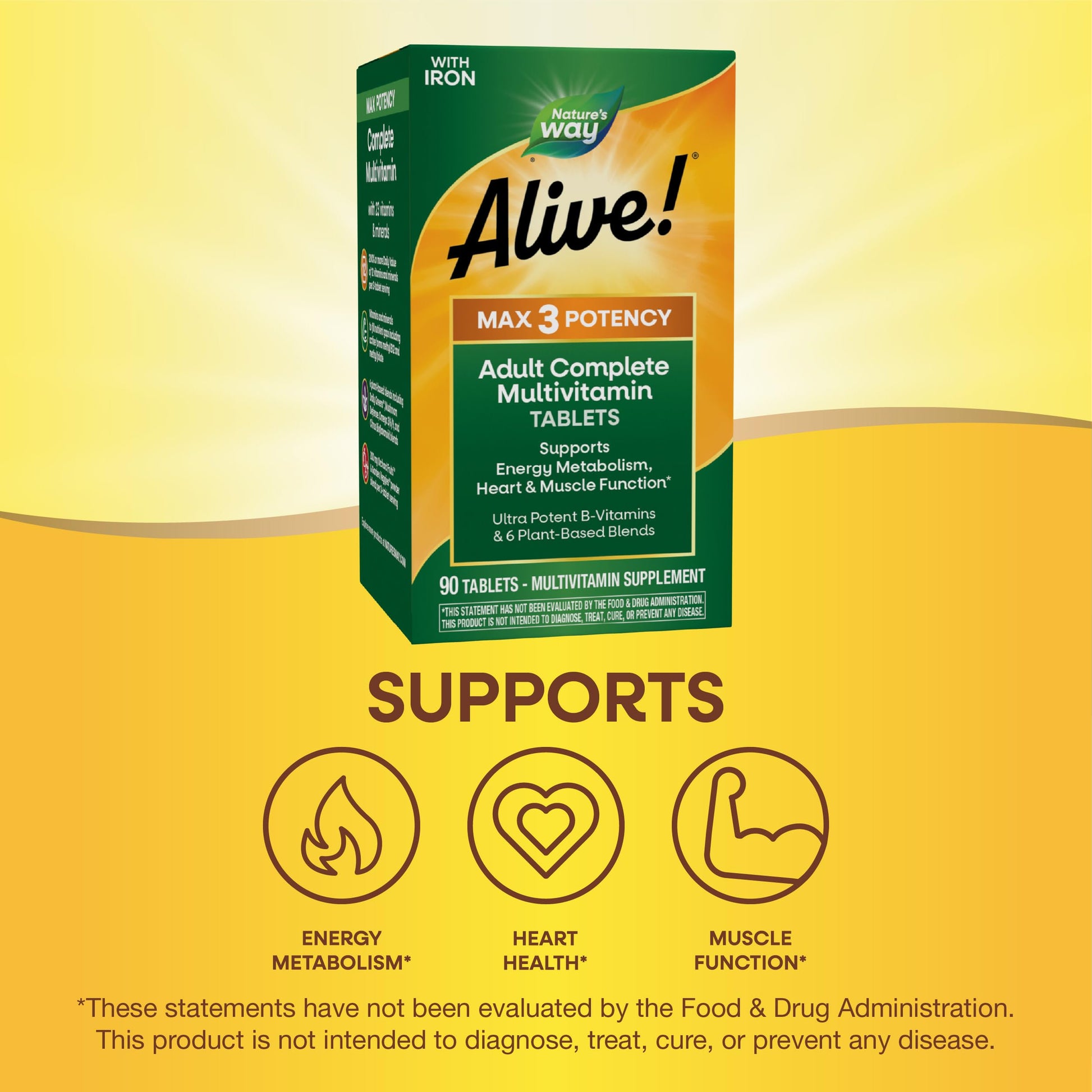 Nature's Way Alive! Max3 Potency Daily Multivitamin, Methylated B12 and Folate, Ultra Potency B-vitamins to Support Energy Metabolism*, 90 Tablets Nature's Way Au supplements