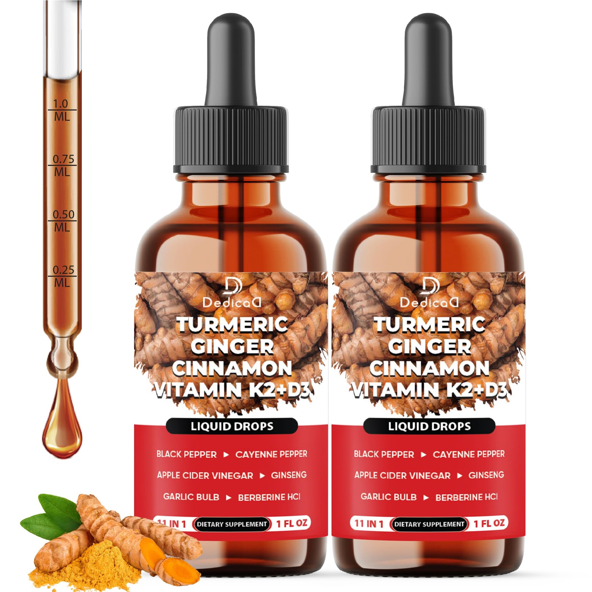 11in1 Turmeric Supplement for Health Heart & Wellness Support – with Ginger, Garlic, Ceylon Cinnamon, Berberine, Ginseng, Apple Cider Vinegar – 30ml Liquid Drops – 60 Servings DEDICAD Au supplements