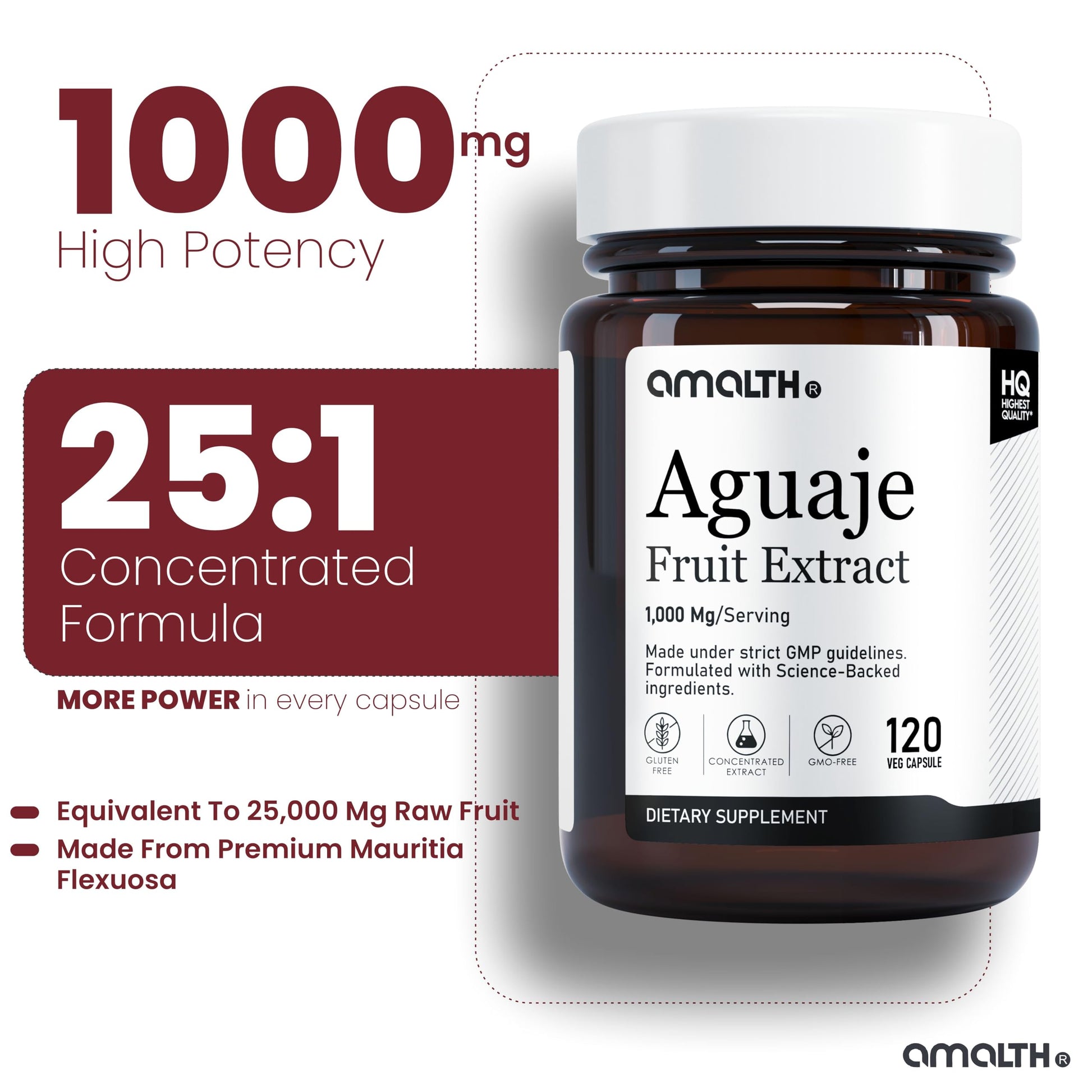 Amalth Aguaje Curves Capsule for Women 1000 mg- Extra Strength from Peru Natural Supplements- 120 Capsules Non- GMO Premium Quality Pills AMALTH Au supplements