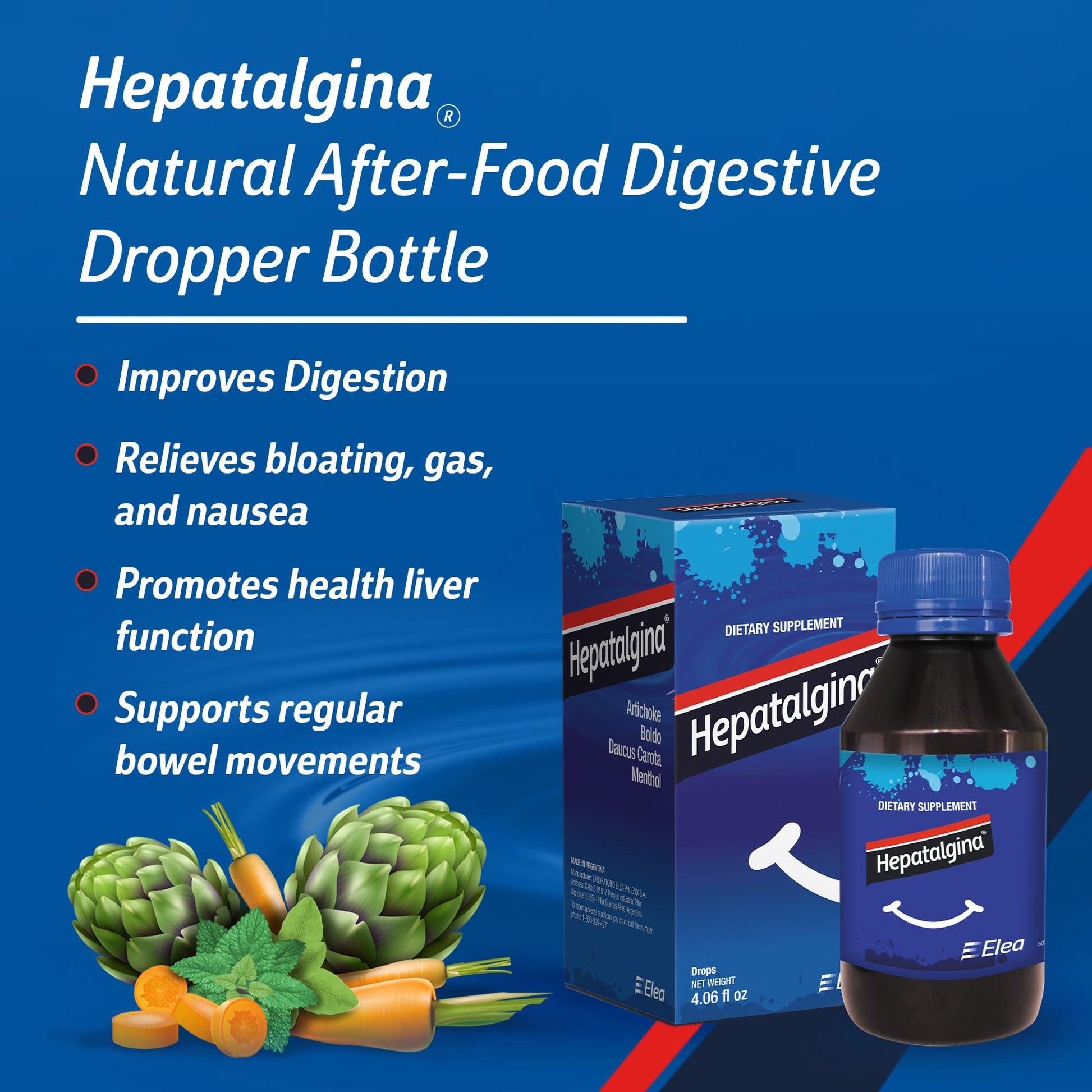 Hepatalgina Liver Support Digestive Protector - Liquid Herbal Supplement with Artichoke Extract for Liver Cleanse Detox & Repair - Liver Detox Cleanse Drops with Mint, Boldo & Carrot - 120 ml Hepatalgina Au supplements