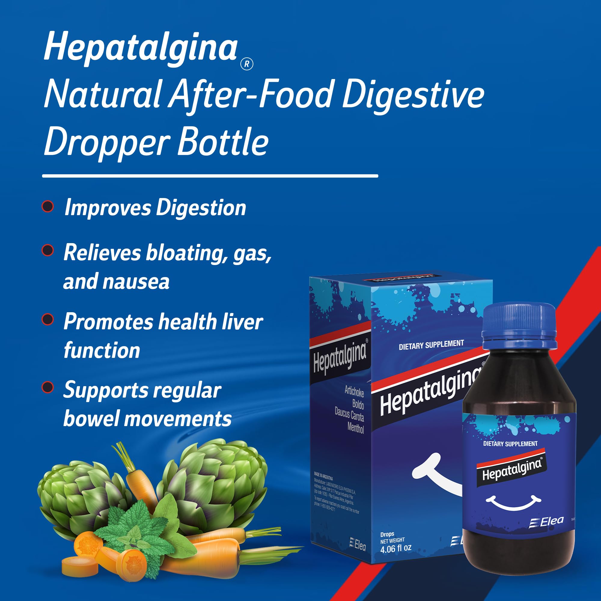 Hepatalgina Liver Support Digestive Protector - Liquid Herbal Supplement with Artichoke Extract for Liver Cleanse Detox & Repair - Liver Detox Cleanse Drops with Mint, Boldo & Carrot - 120 ml Hepatalgina Au supplements