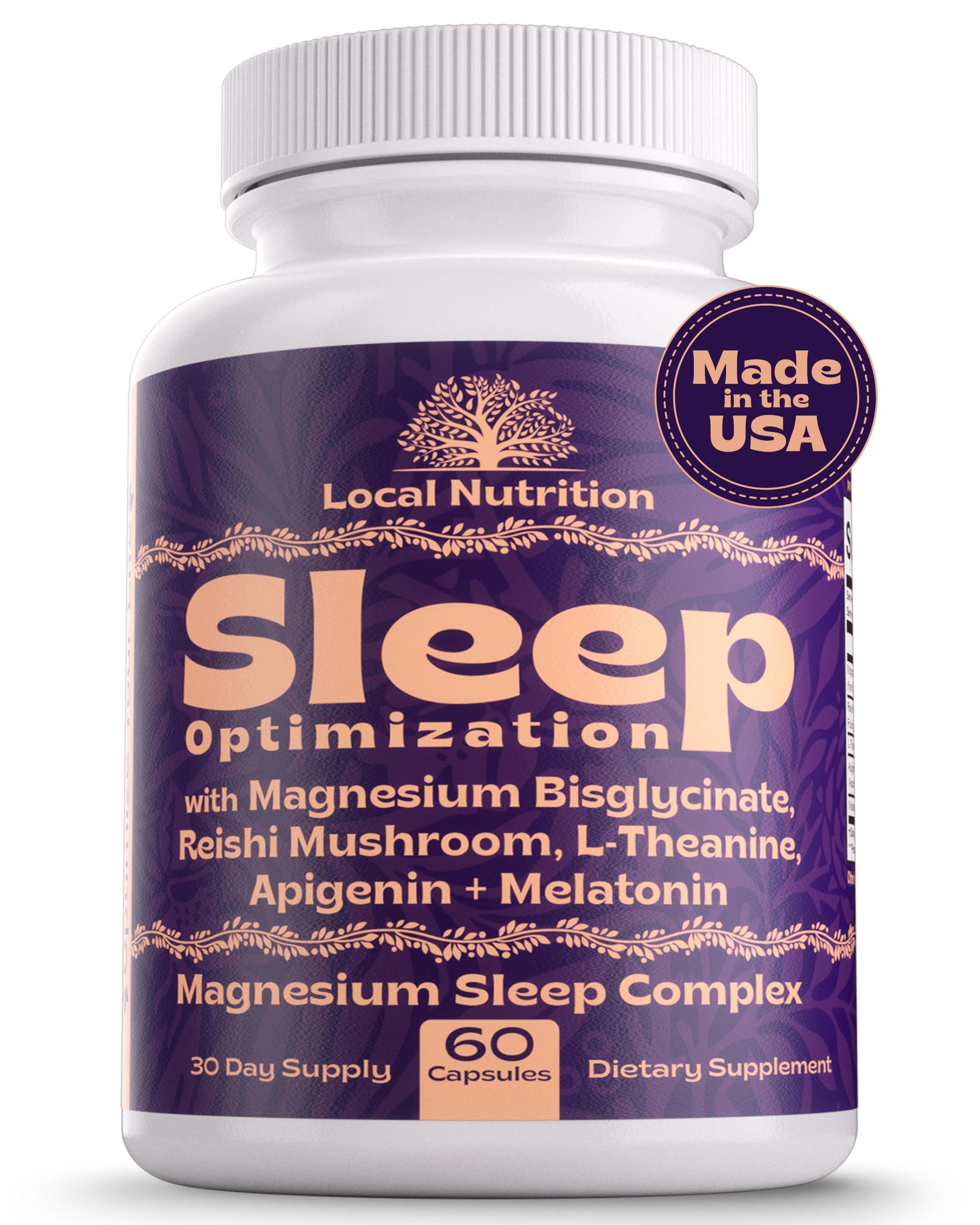 Local Nutrition Natural Sleep Aid with Magnesium Glycinate, Reishi Mushroom Extract, L-Theanine, Apigenin, and Melatonin - Sleep Supplement for Adults Seeking Deep Rest - 60 Capsules, Made in The USA Local Nutrition Au supplements