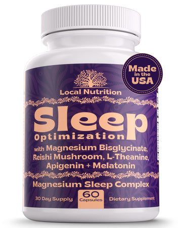 Local Nutrition Natural Sleep Aid with Magnesium Glycinate, Reishi Mushroom Extract, L-Theanine, Apigenin, and Melatonin - Sleep Supplement for Adults Seeking Deep Rest - 60 Capsules, Made in The USA Local Nutrition Au supplements