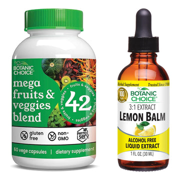 Botanic Choice Mega Fruits and Veggies Blend (60 Capsules) + Lemon Balm Tincture (1 fl oz) Bundle - Energy Balance & Superfood Supplement + Relaxation and Sleep Support Botanic Choice Au supplements