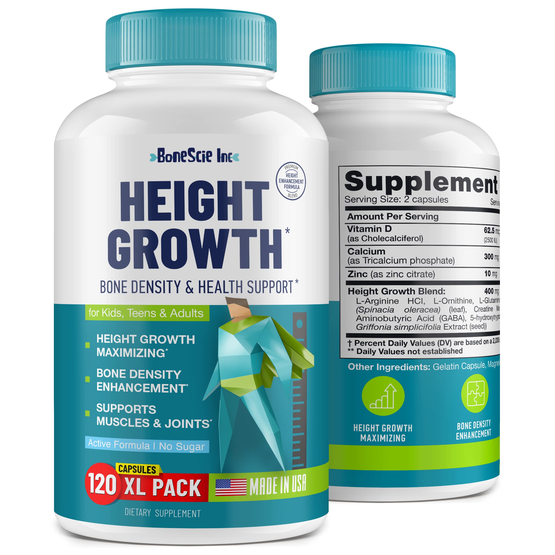 Height Growth Maximizer - Made in USA - Natural Height Increase Booster & Bone Growth Pills - Grow Taller Supplement for Adults, Teens & Kids - Vitamins for Boys & Girls to Get Taller - 120 capsules BONESCIE INC Au supplements