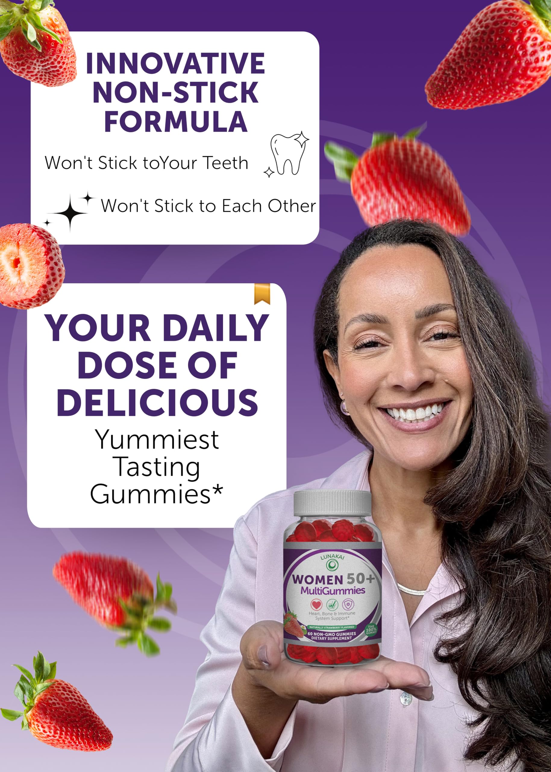 Lunakai USA Made 50 Plus Women's Multivitamin Gummies - Delicious Formula Enhanced with Essential Vitamins & Minerals for Health & Vitality - 60ct Lunakai Au supplements